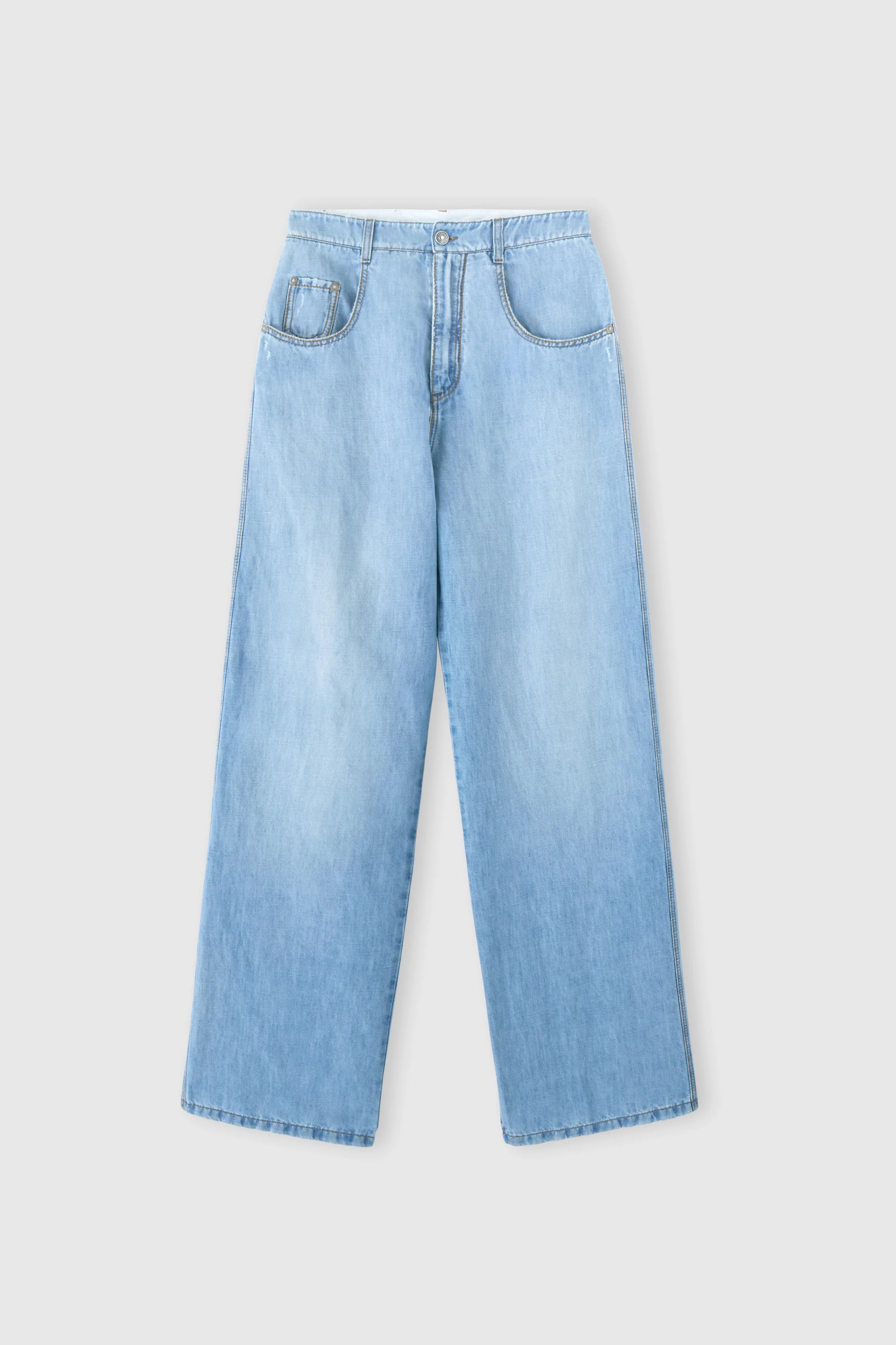 Baggy trousers in chambray linen-cotton