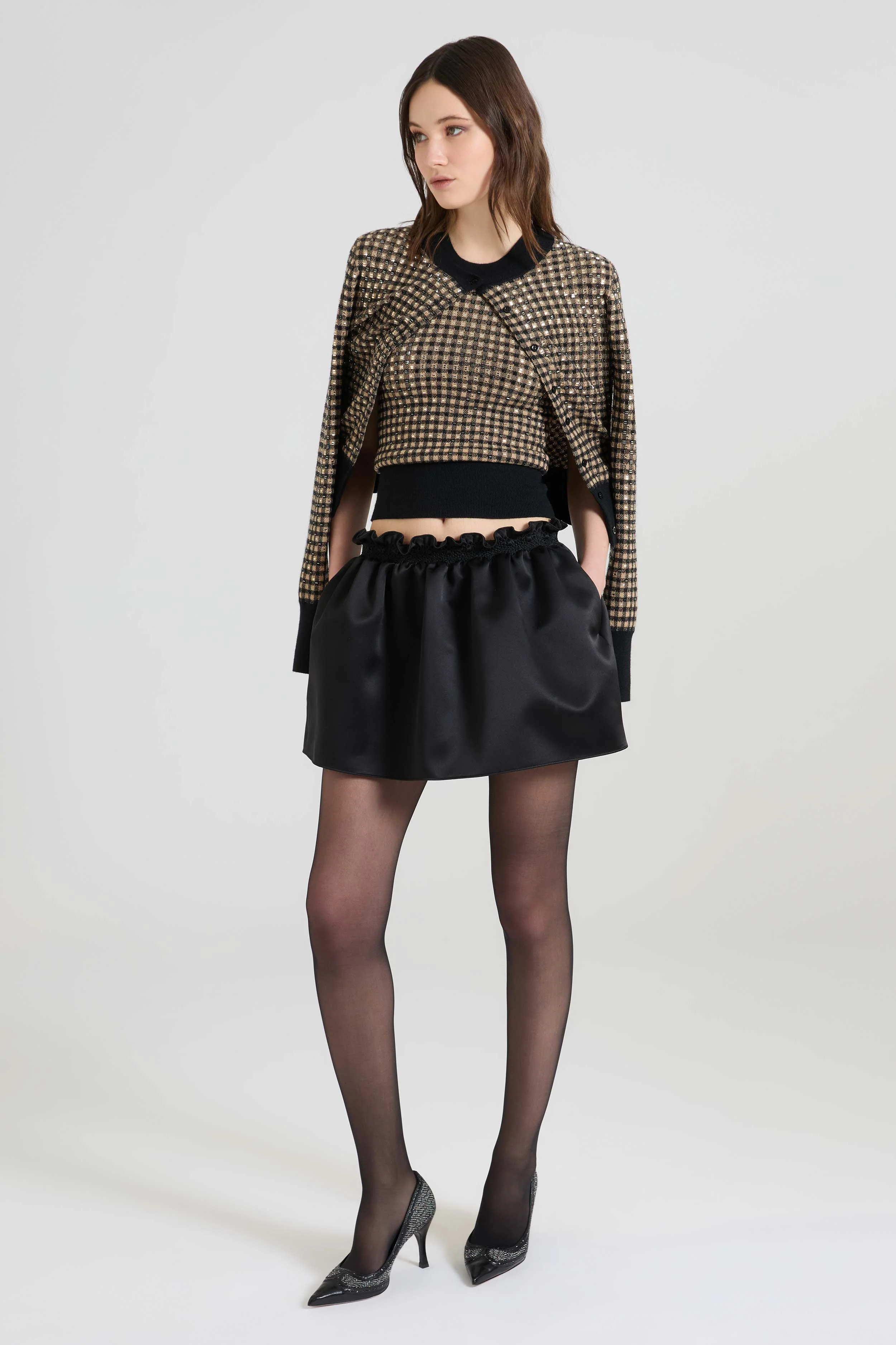 Balloon skirt in pure silk satin with floral embroidery - Image 2