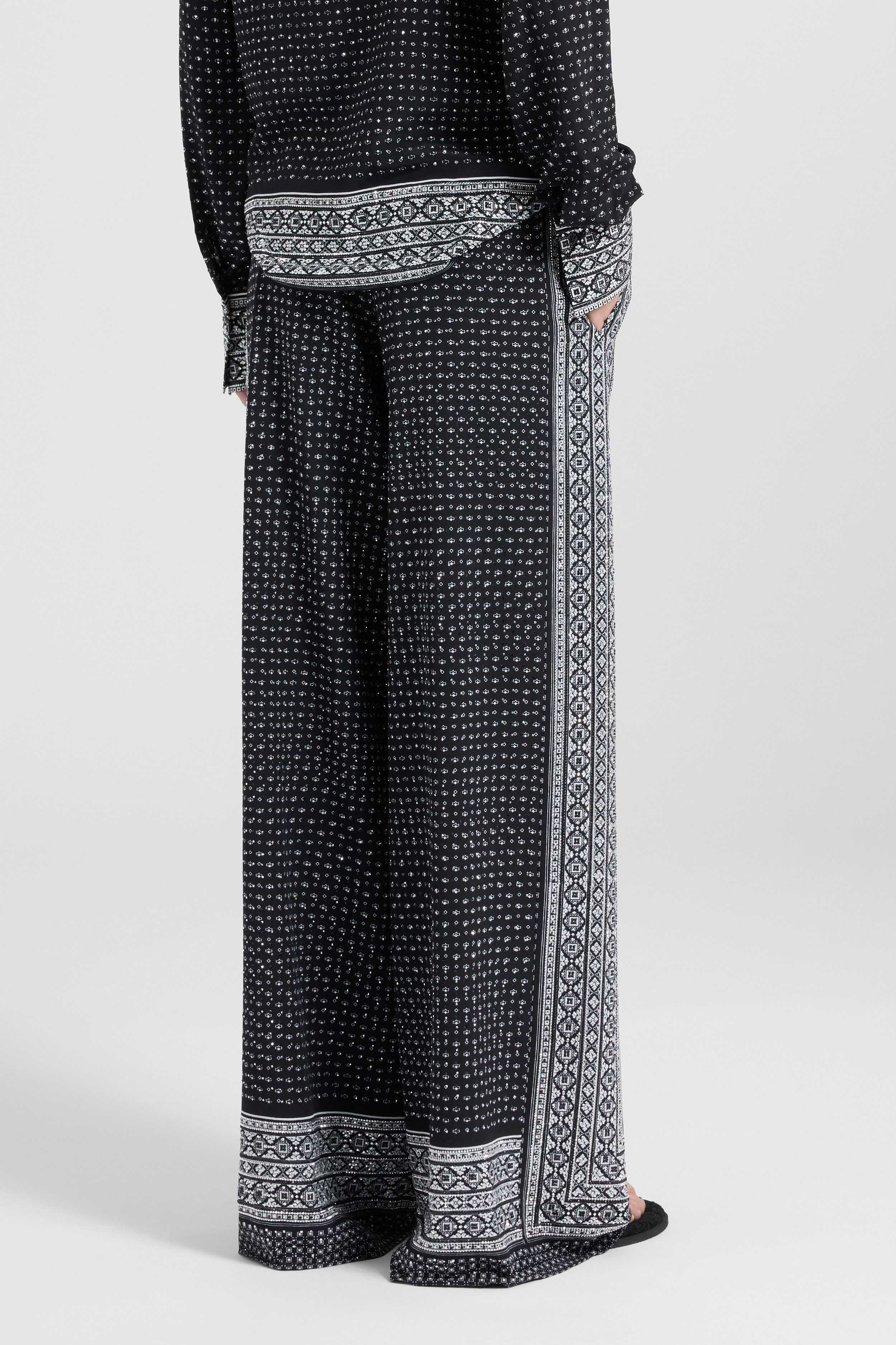 Bandana print silk palazzo trousers with hand-applied crystals - Image 4