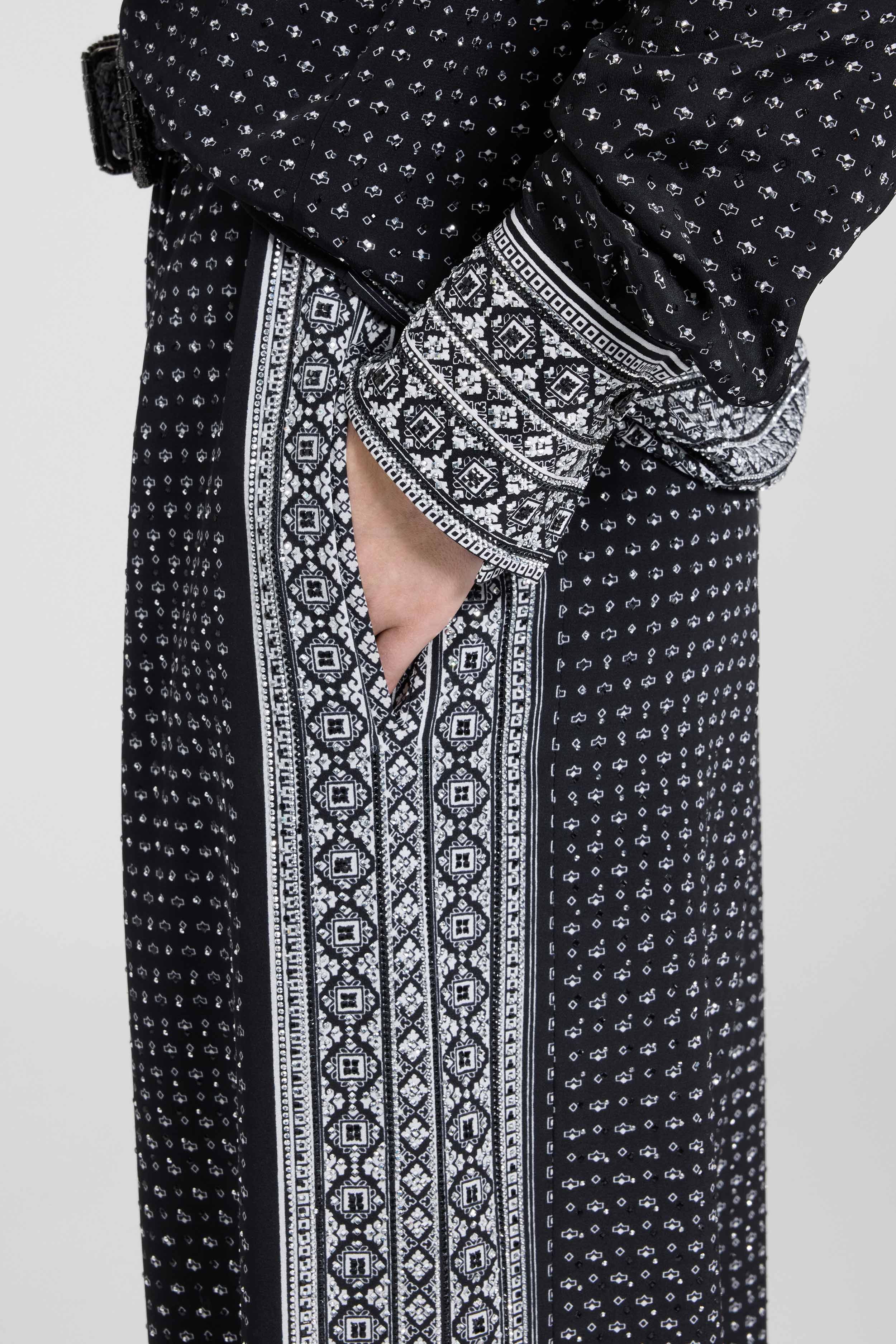 Bandana print silk palazzo trousers with hand-applied crystals - Image 5