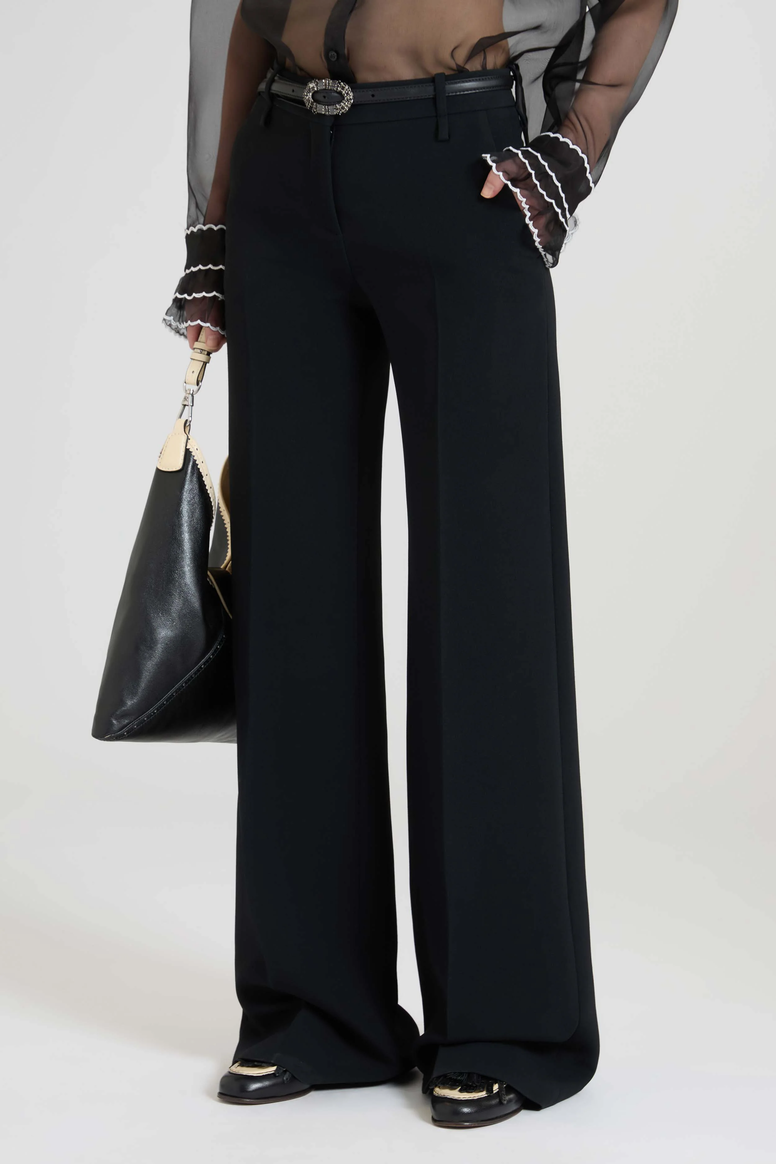 Black Interlock Bootcut Trousers - Image 3