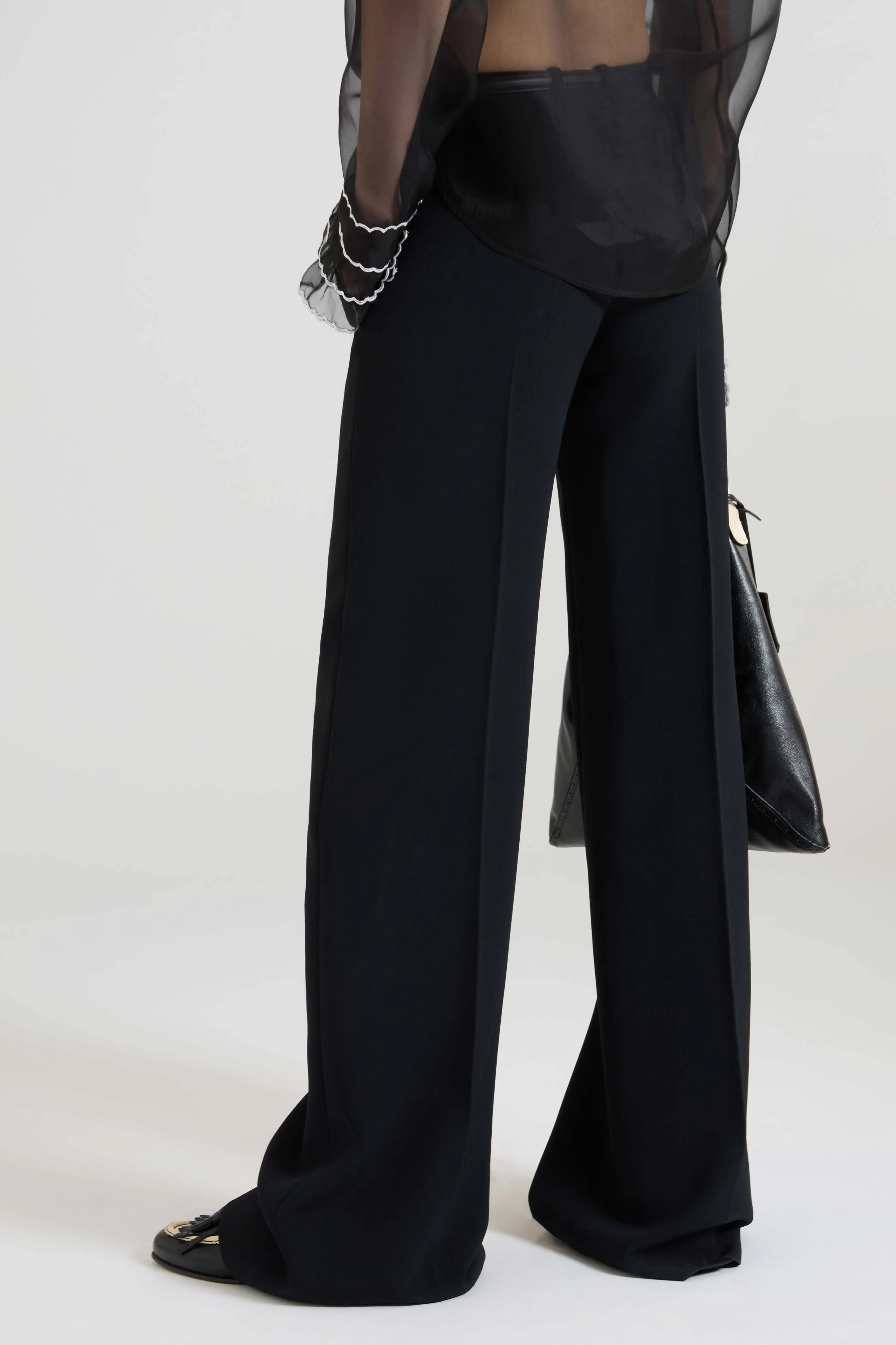 Black Interlock Bootcut Trousers - Image 4