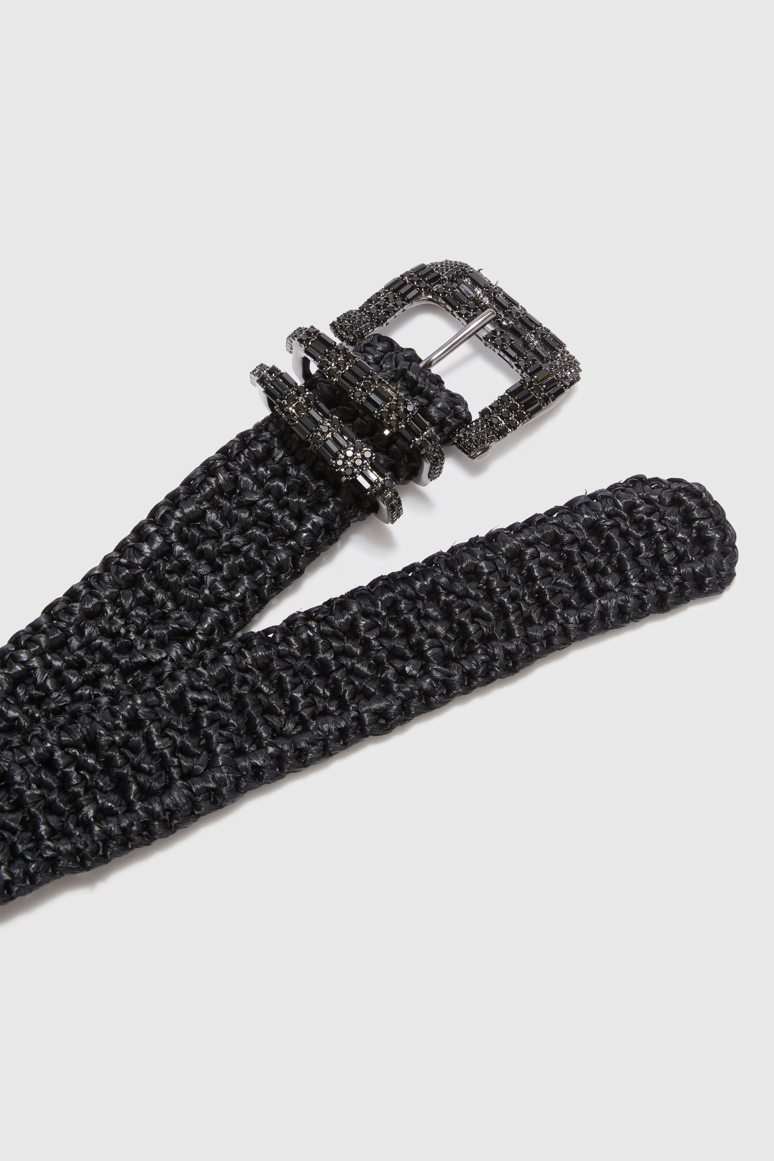 Black raffia belt with jewel buckle and loops - Image 2