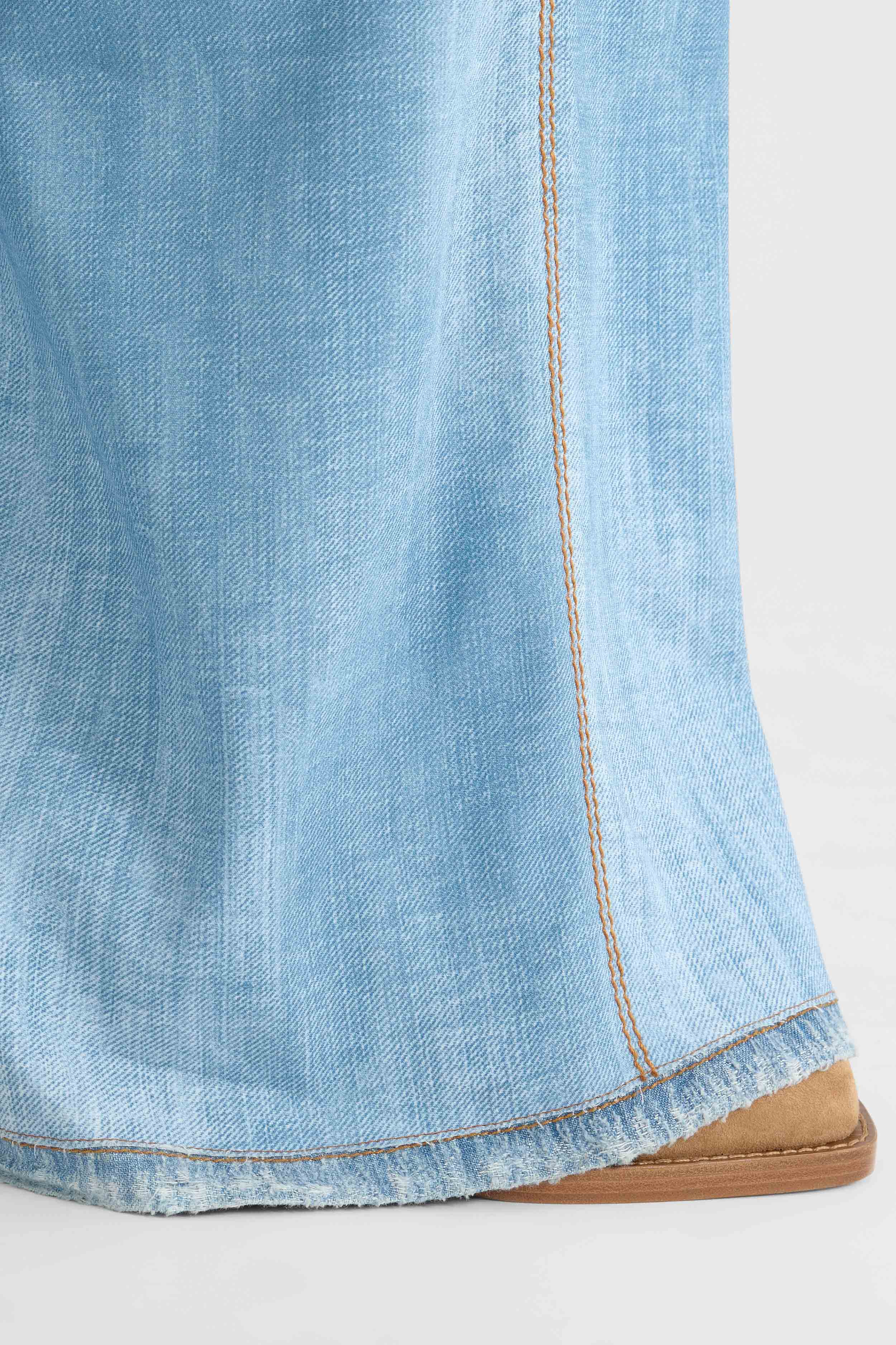 Blue printed jeans-effect marocain palazzo trousers - Image 4