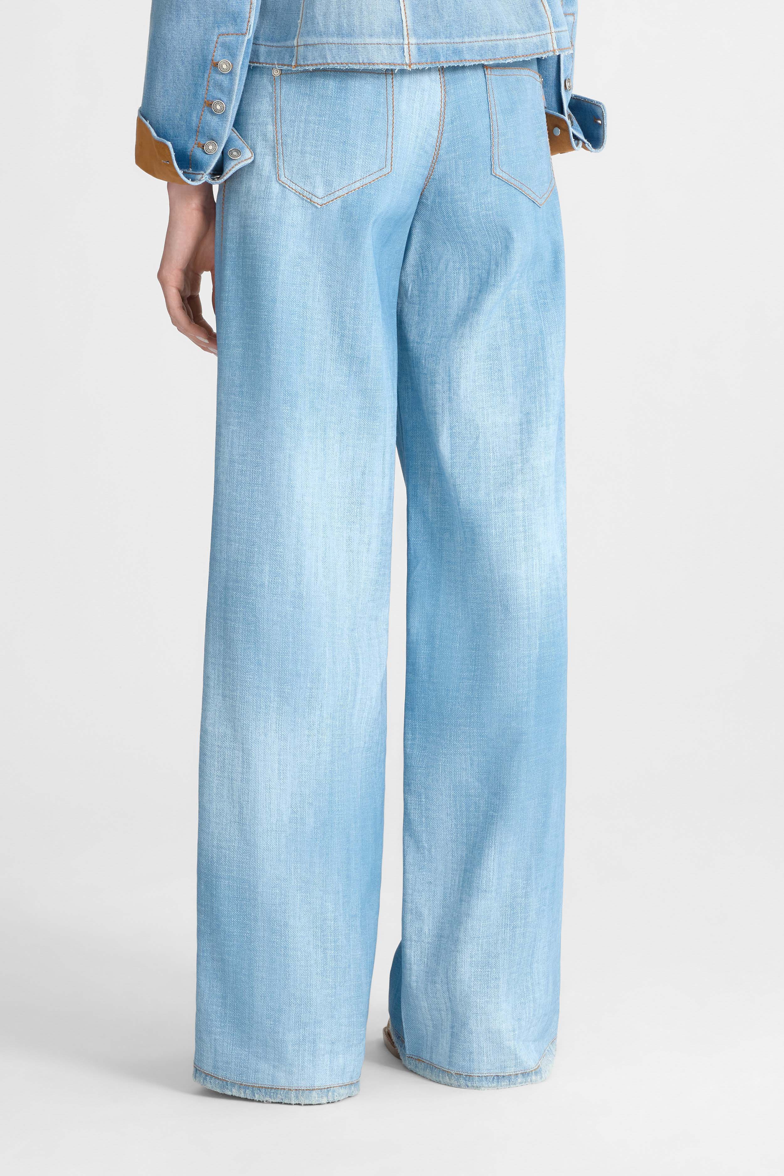 Blue printed jeans-effect marocain palazzo trousers - Image 5