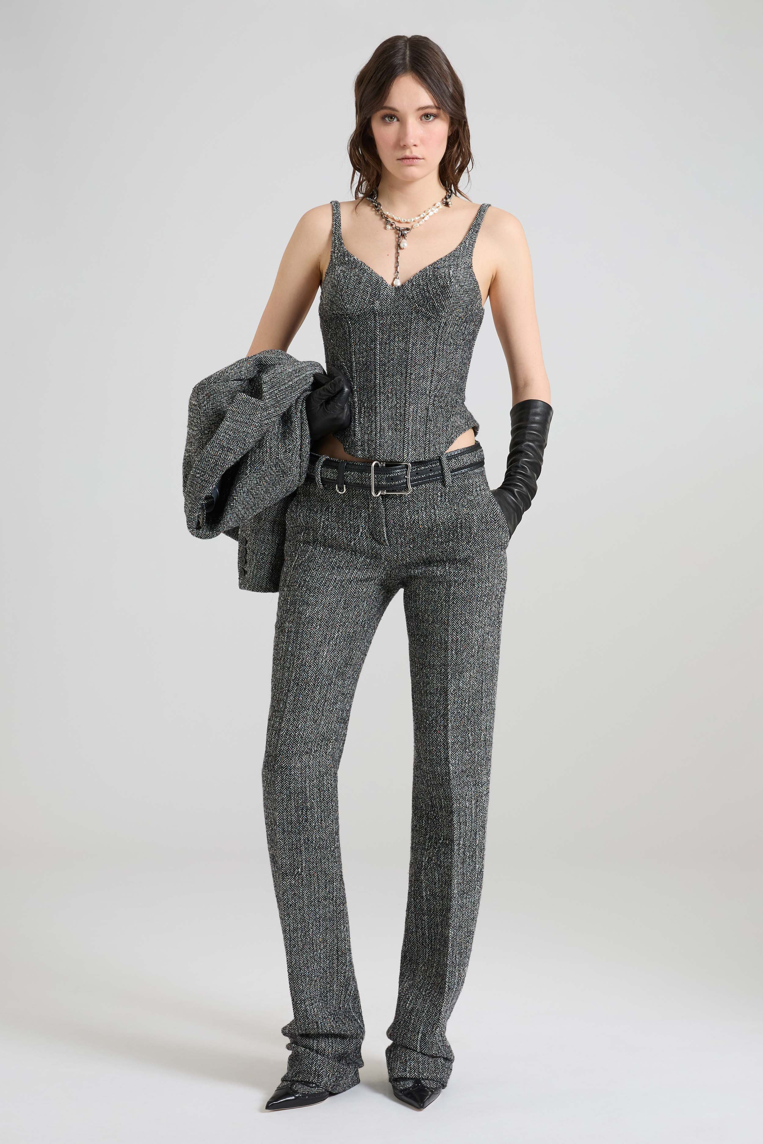 Bootcut Trousers in Wool Double with Yarn-Dyed Resca Pattern - Image 2