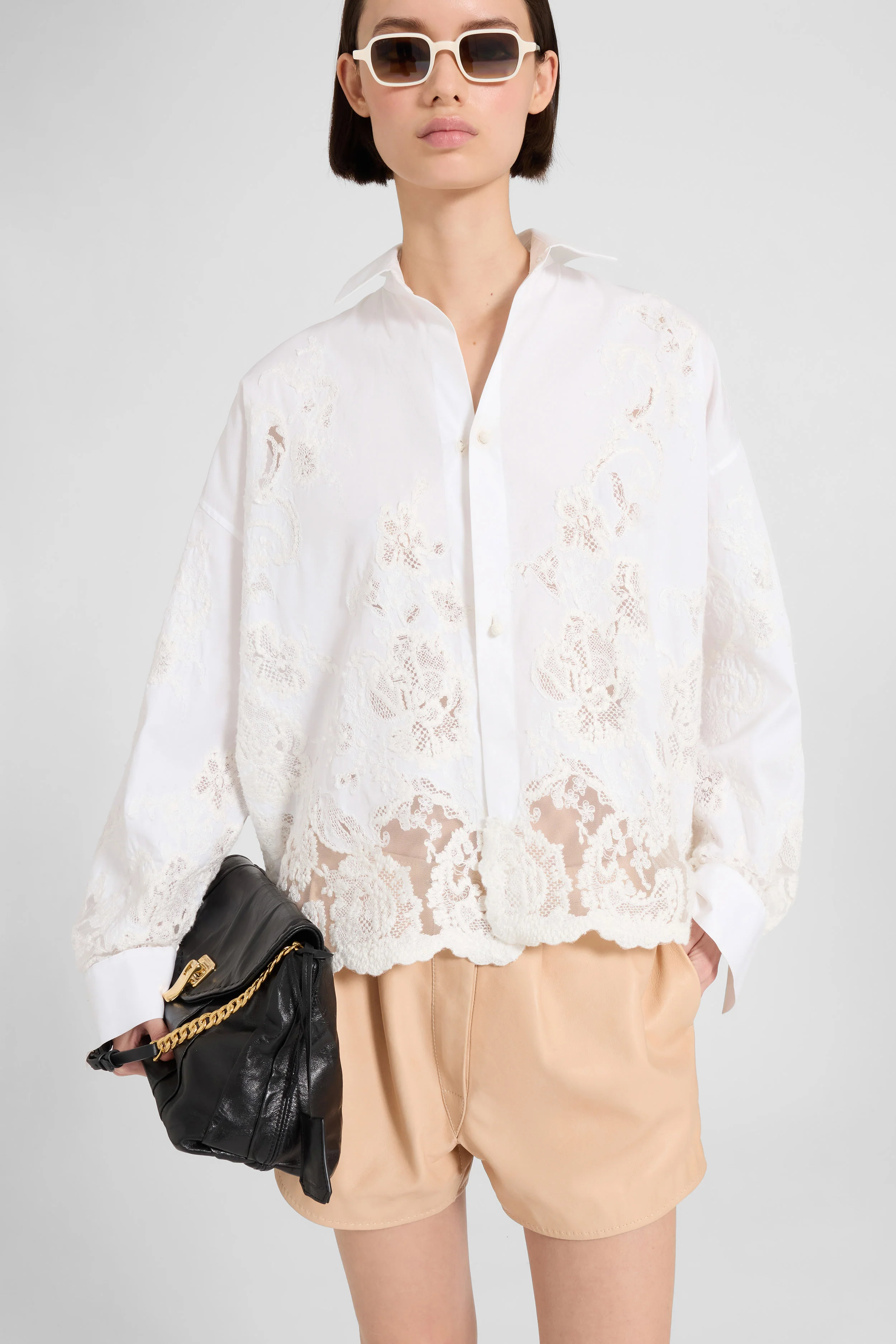 Boxy cotton poplin shirt with rebrodé lace - Image 2