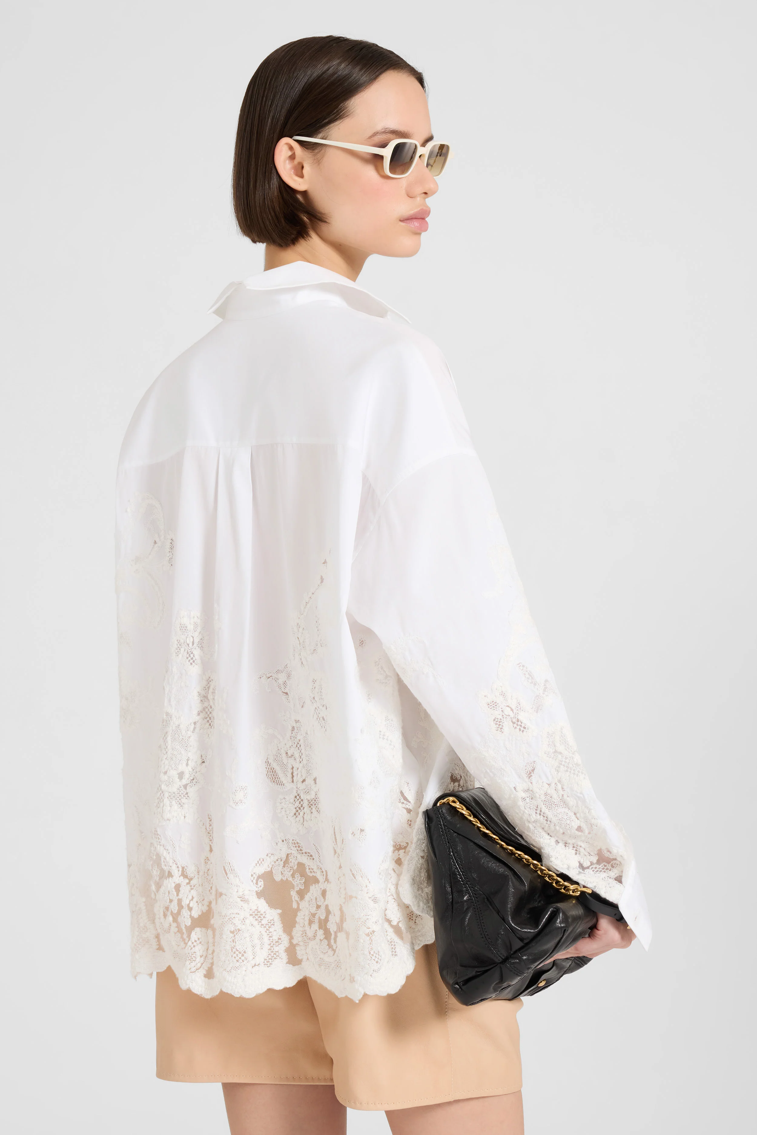 Boxy cotton poplin shirt with rebrodé lace - Image 5