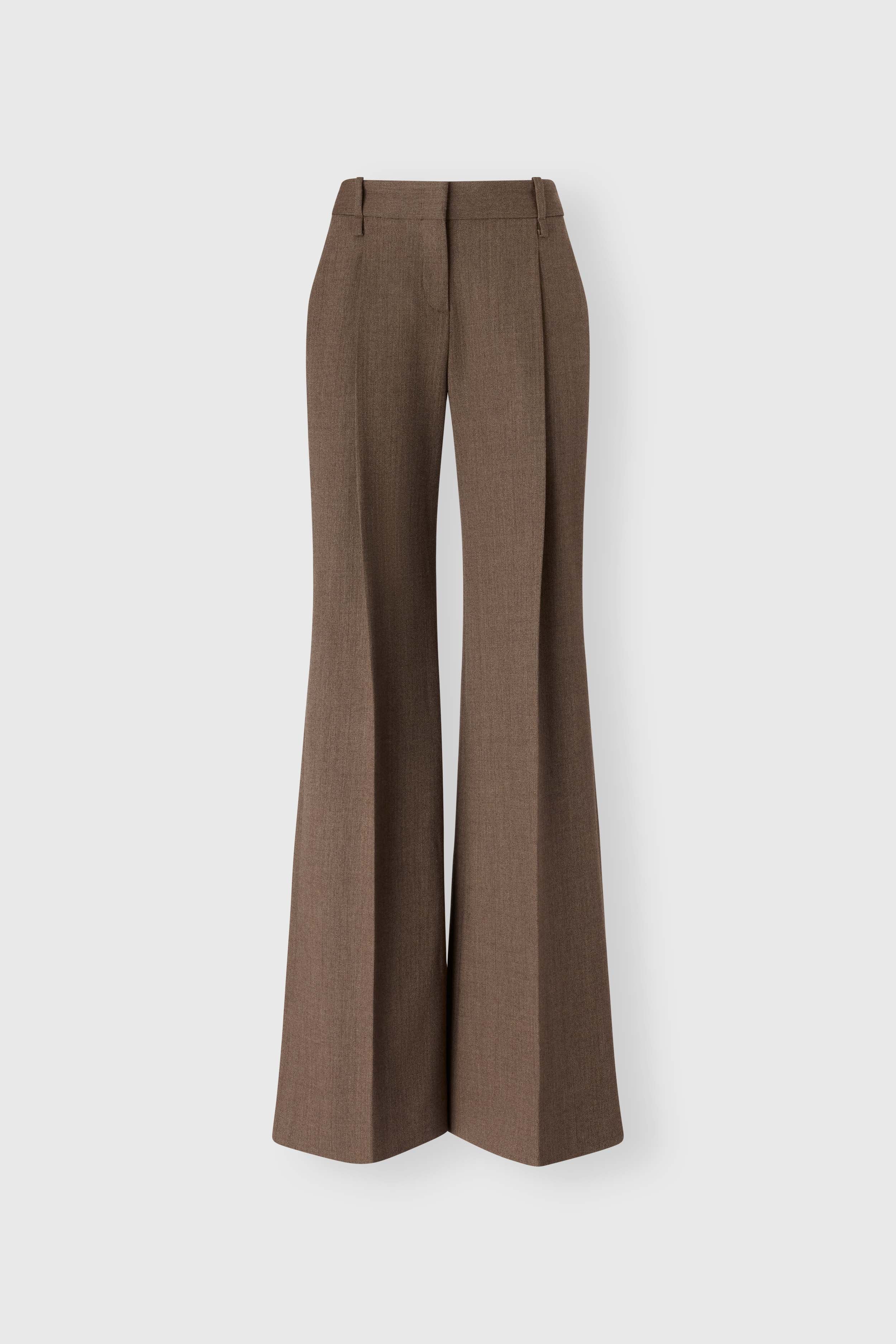 Brown Palazzo Trousers in Fresco Wool with Yarn-Dyed Resca Pattern