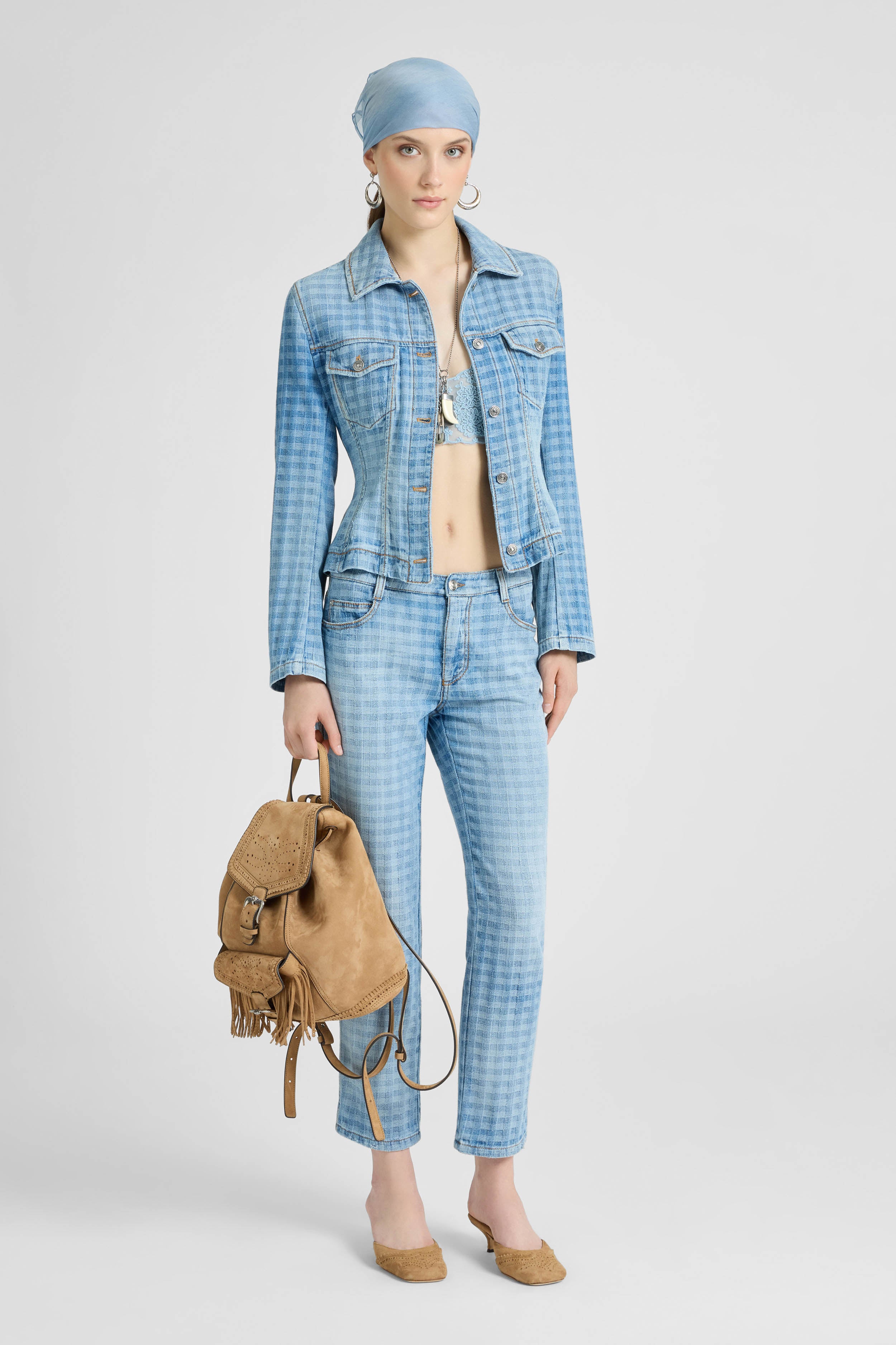 Bustier denim jacket in Vichy - Image 3