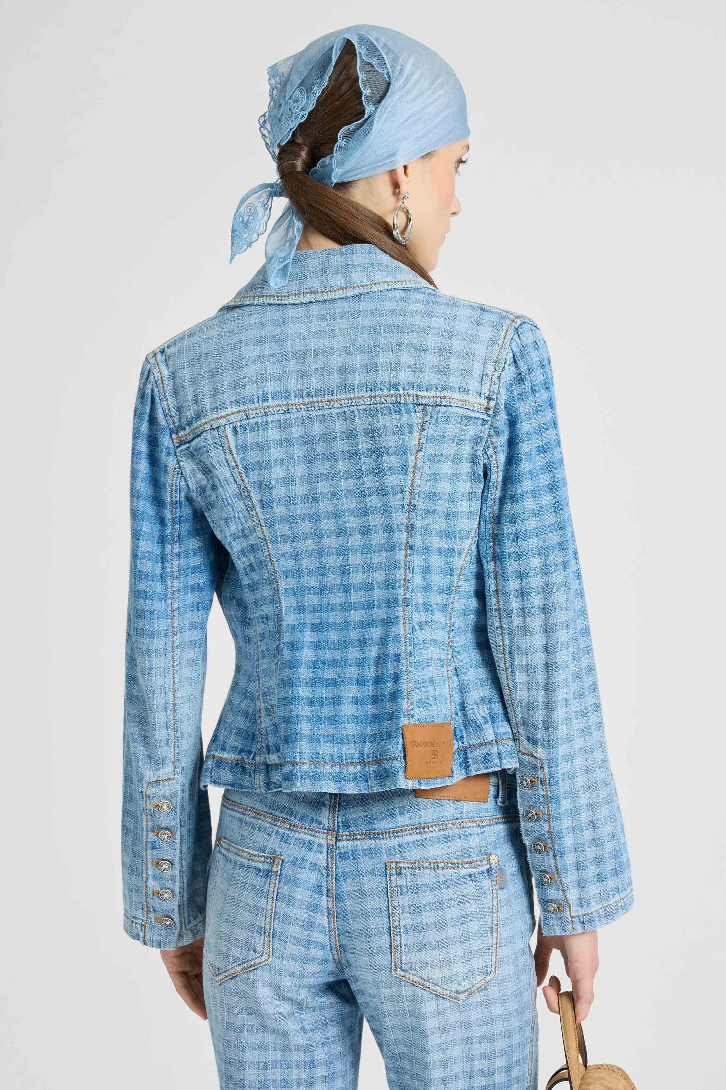 Bustier denim jacket in Vichy - Image 5