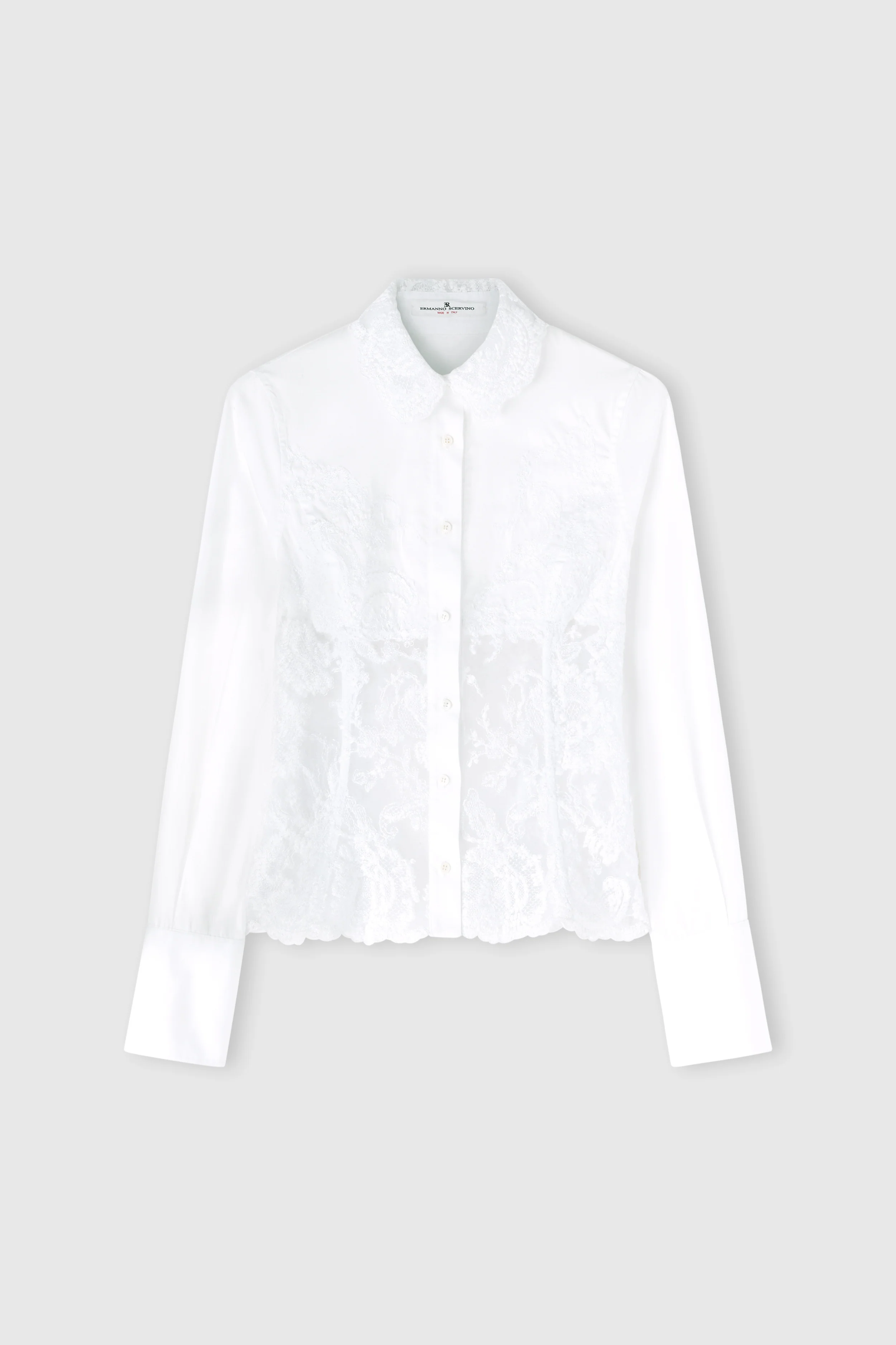 Bustier-effect shirt in cotton poplin and embroidered tulle