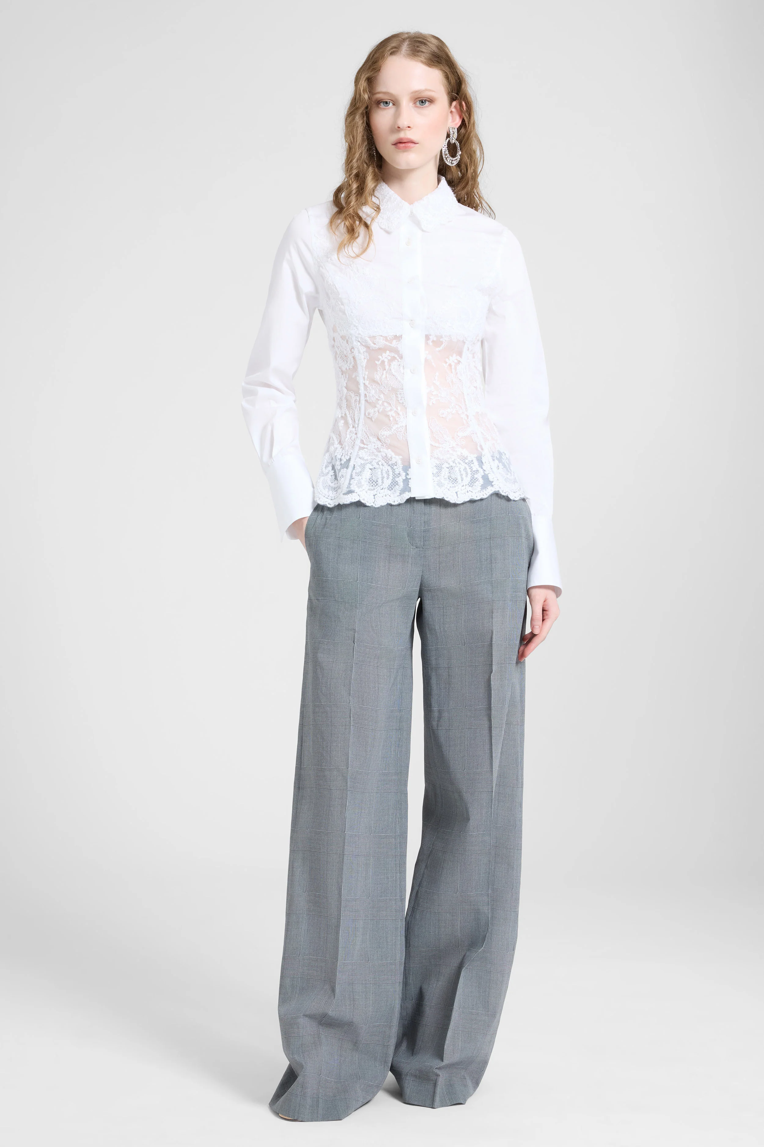 Bustier-effect shirt in cotton poplin and embroidered tulle - Image 3