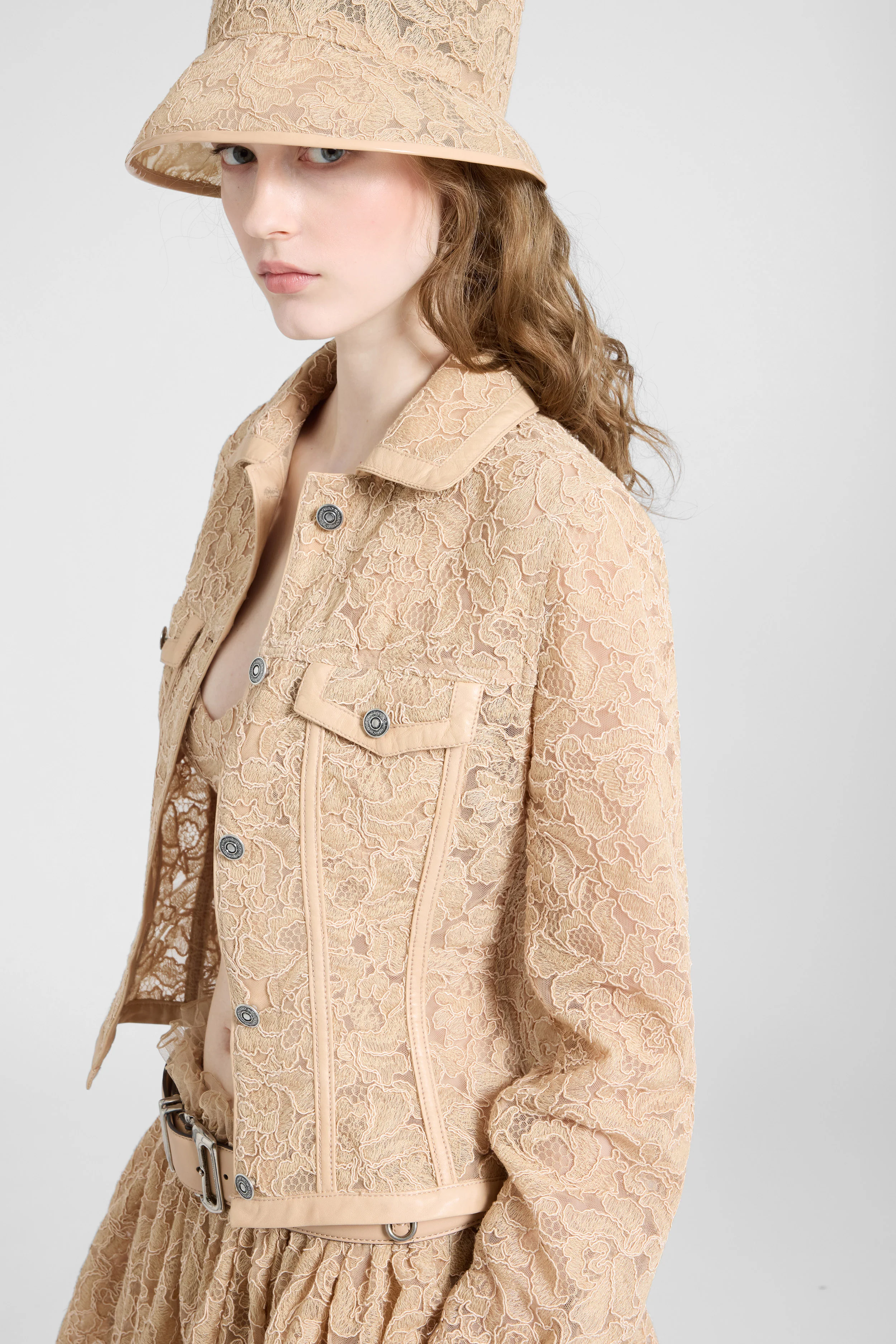 Bustier jacket in rebrodé lace with nappa trim - Image 5