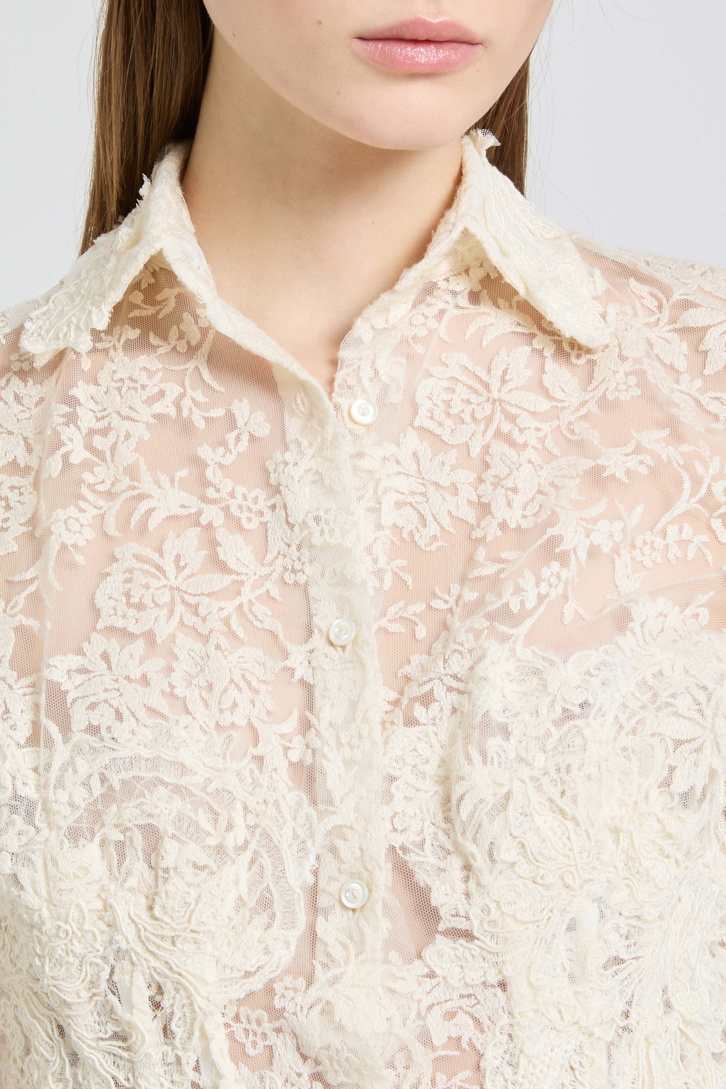 Bustier tulle shirt with long sleeves and embroidered lace effect - Image 4