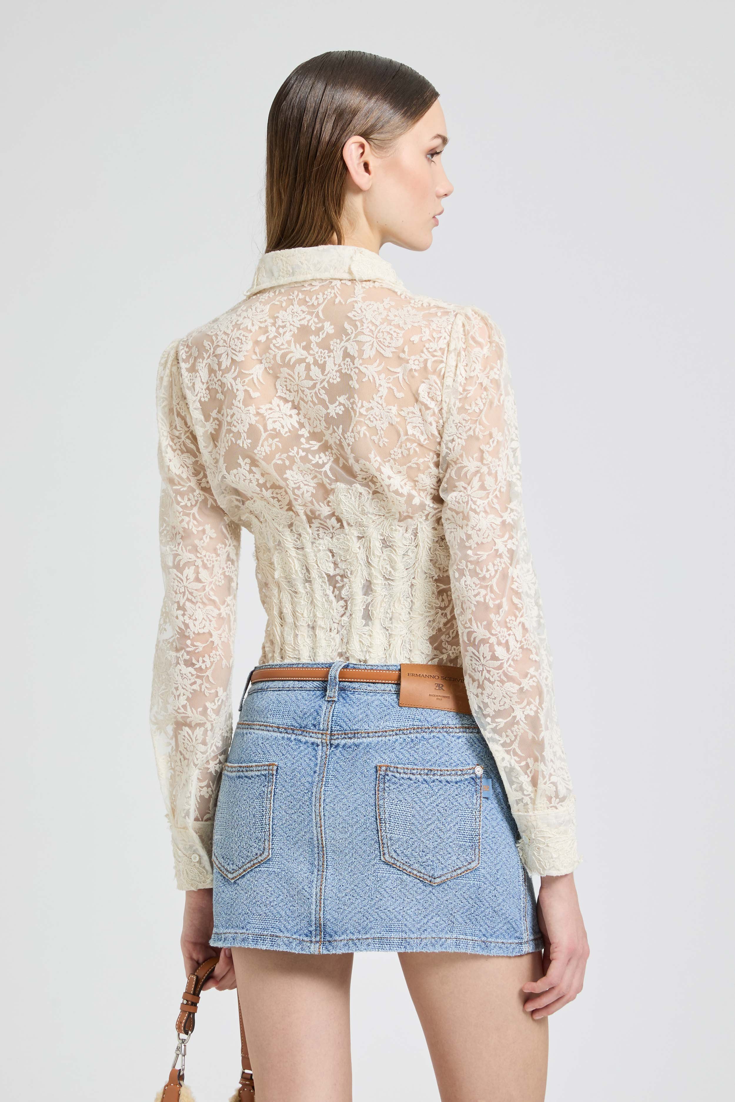 Bustier tulle shirt with long sleeves and embroidered lace effect - Image 5