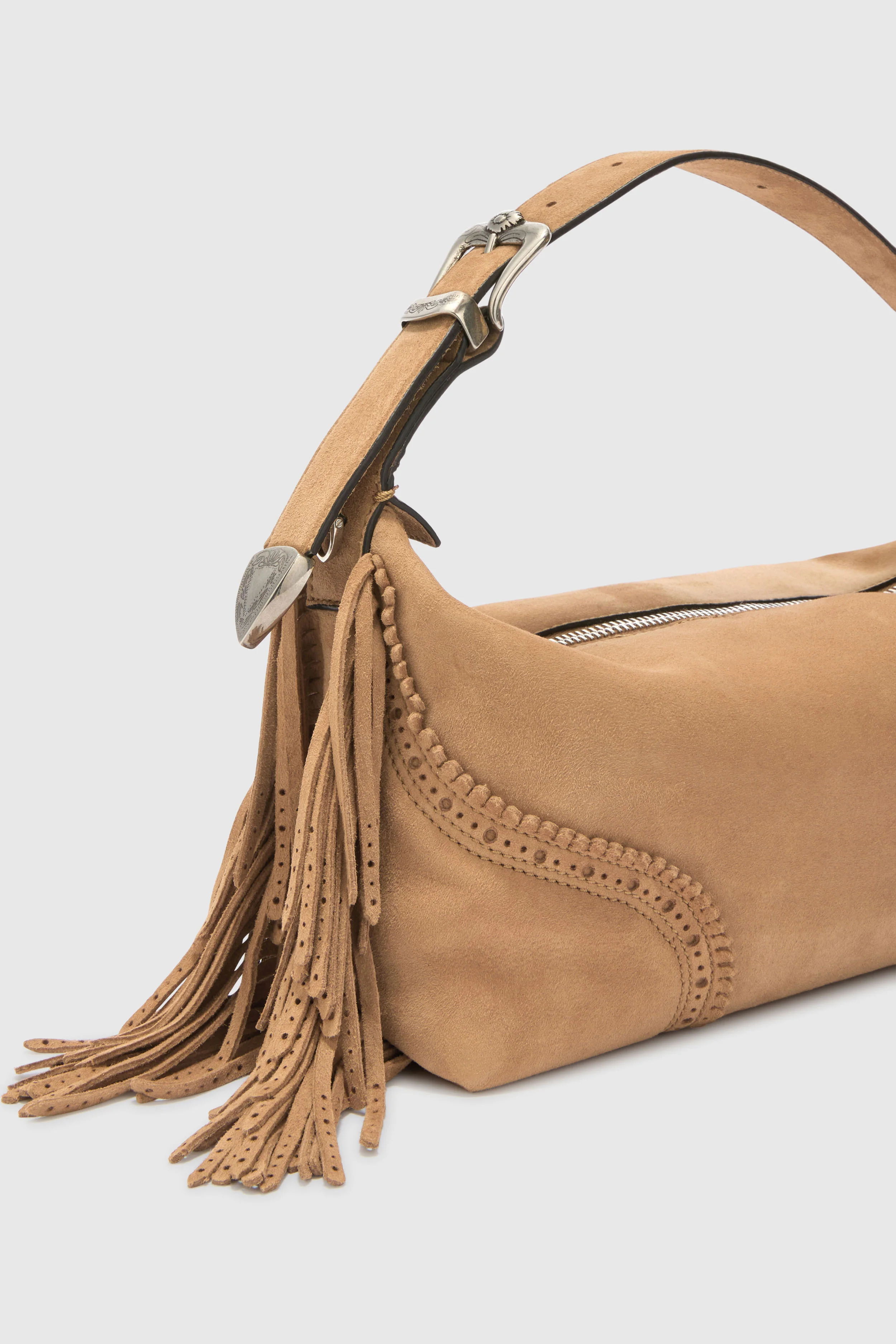 Candy Duffle in taupe suede - Image 3