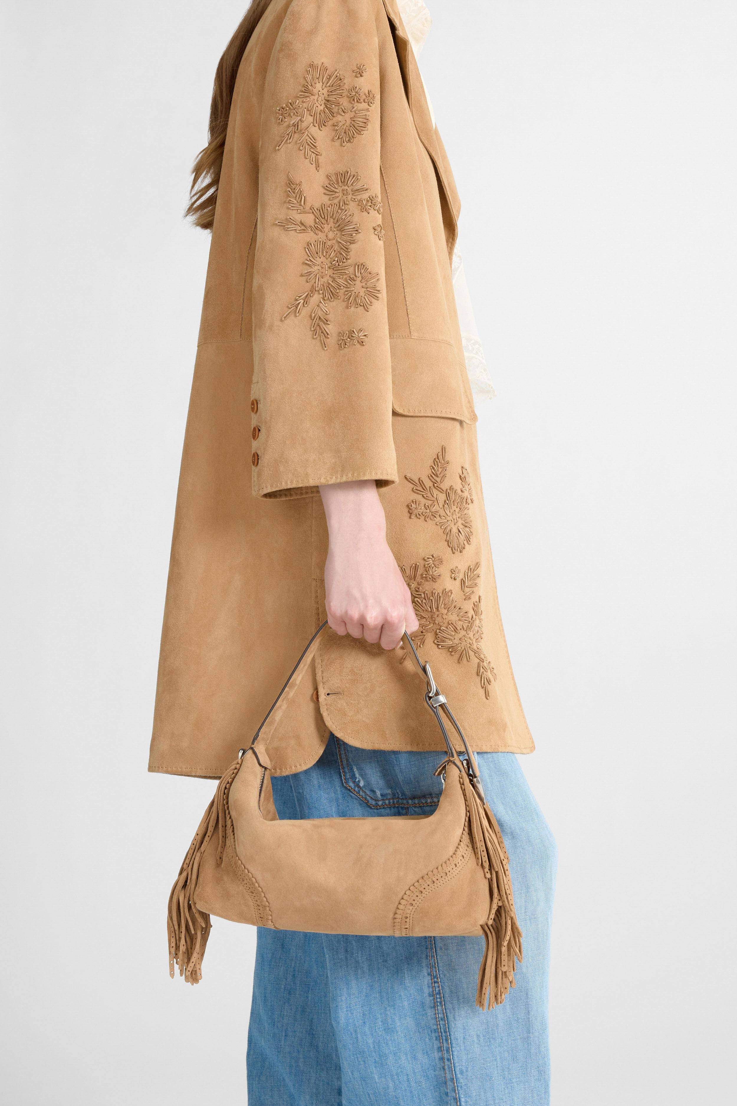 Candy Duffle in taupe suede - Image 6