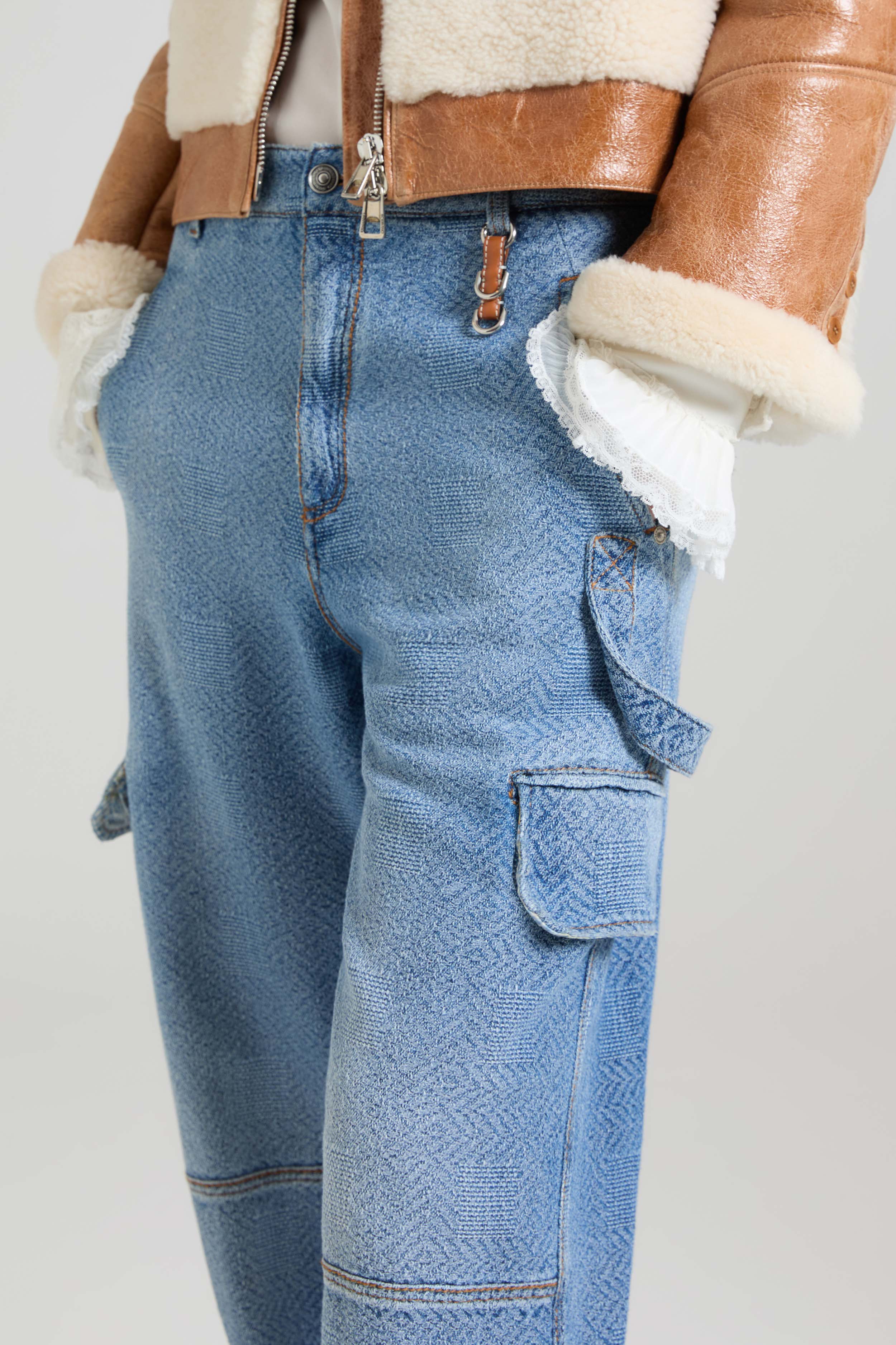 Cargo Jeans in Pure Cotton with Resca Pattern - Image 3