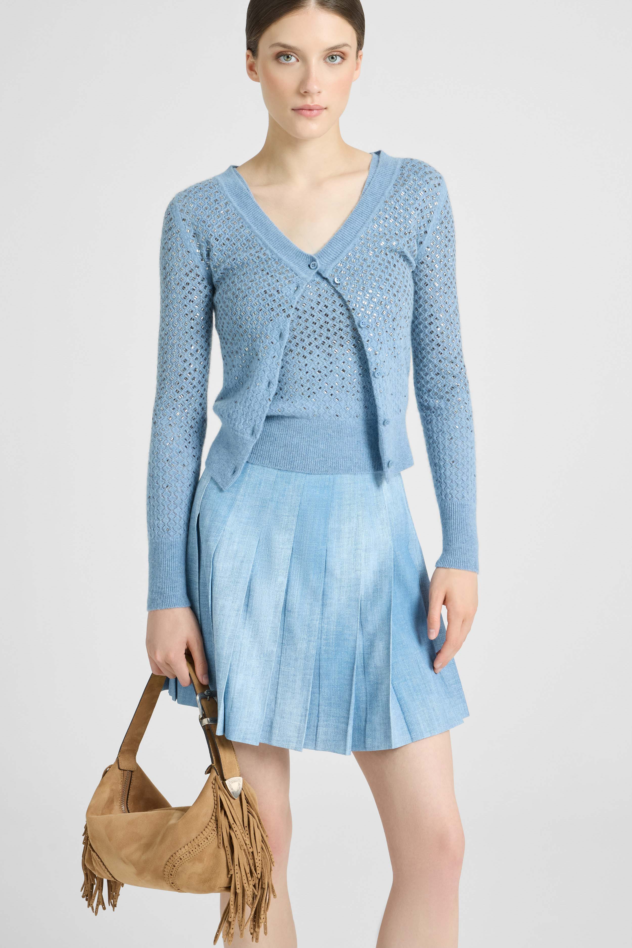 Cashmere cardigan with gradient crystal appliqués - Image 3