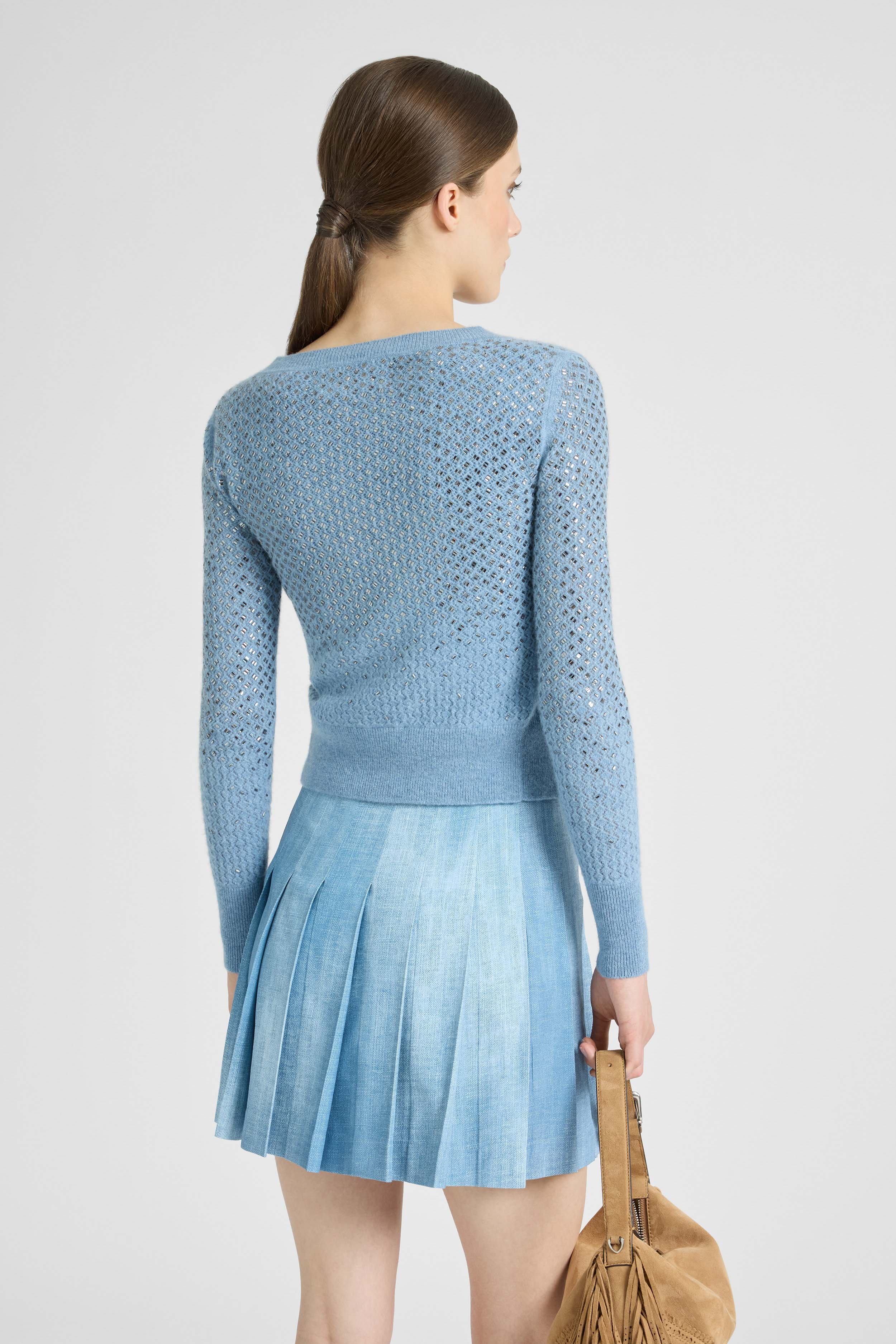 Cashmere cardigan with gradient crystal appliqués - Image 5