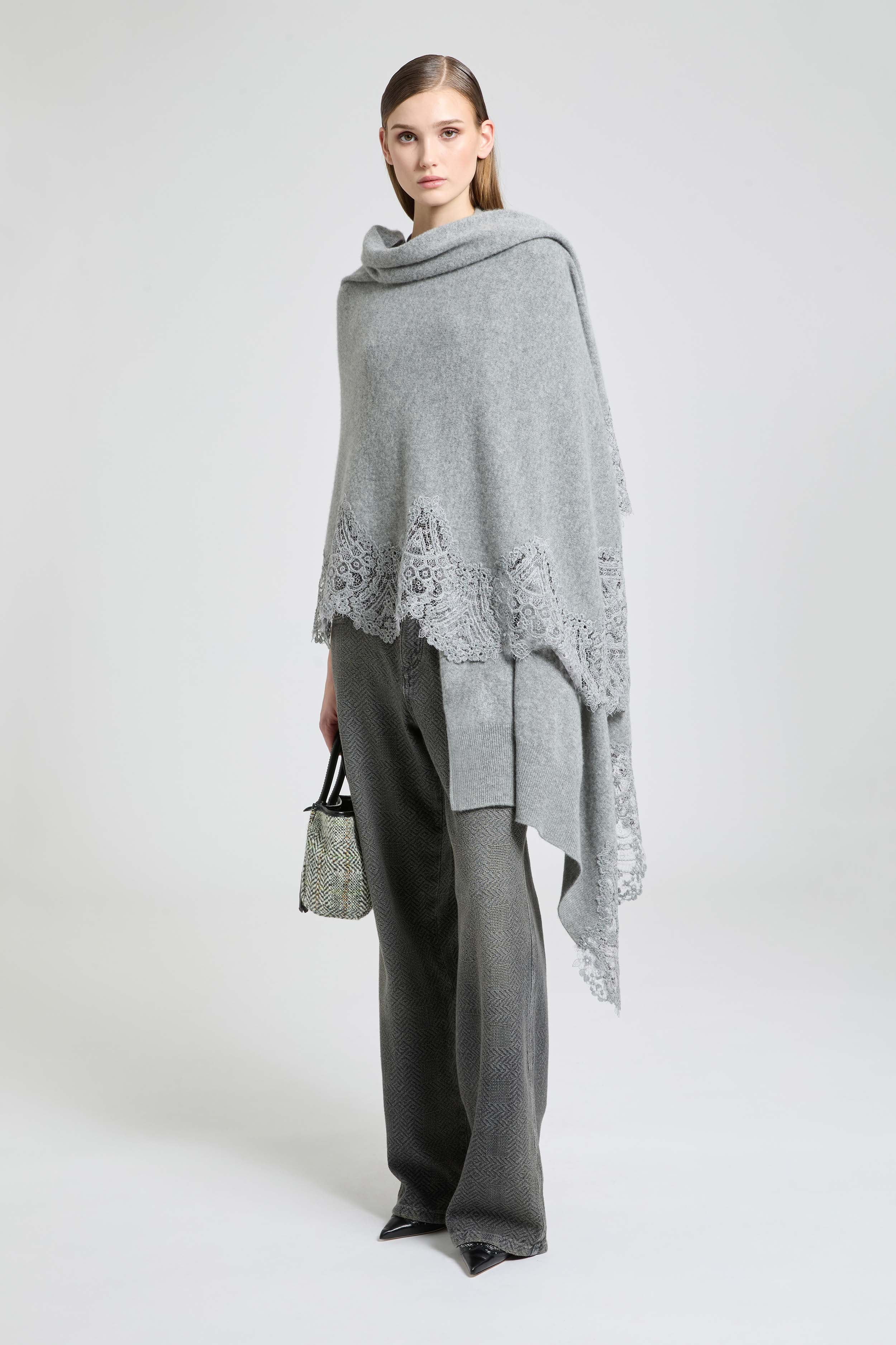 Cashmere Stole with Wool Lace Trim - Image 2