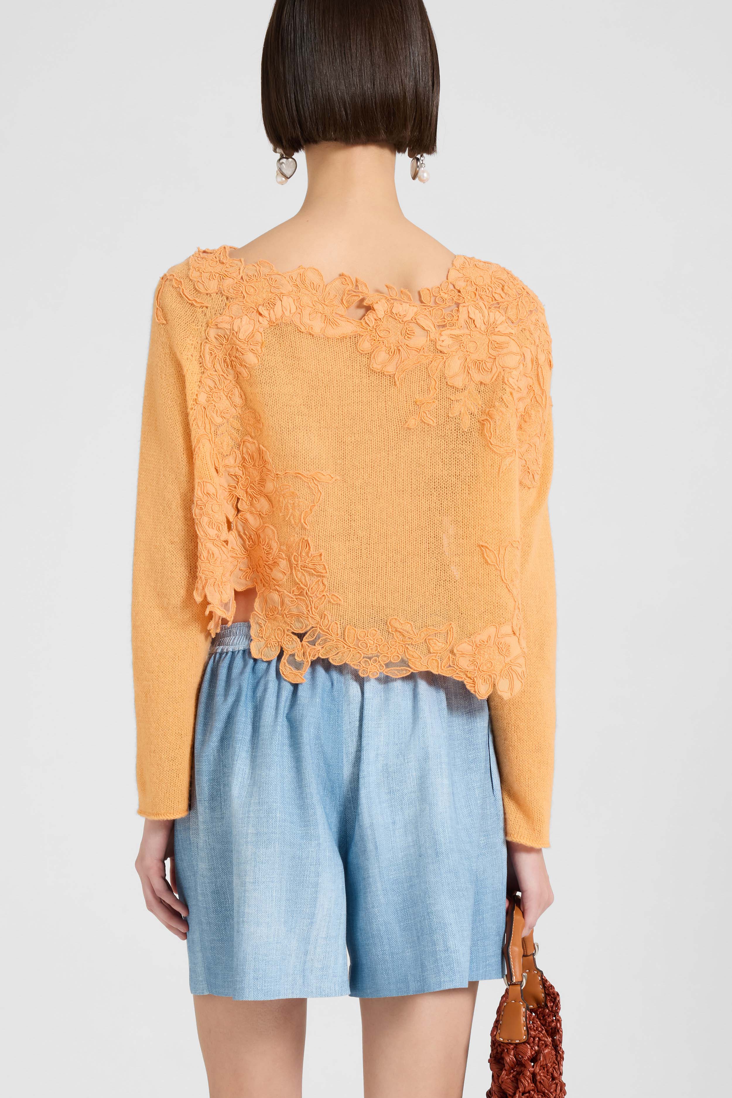 Cashmere sweater with hand-applied floral lace - Image 5