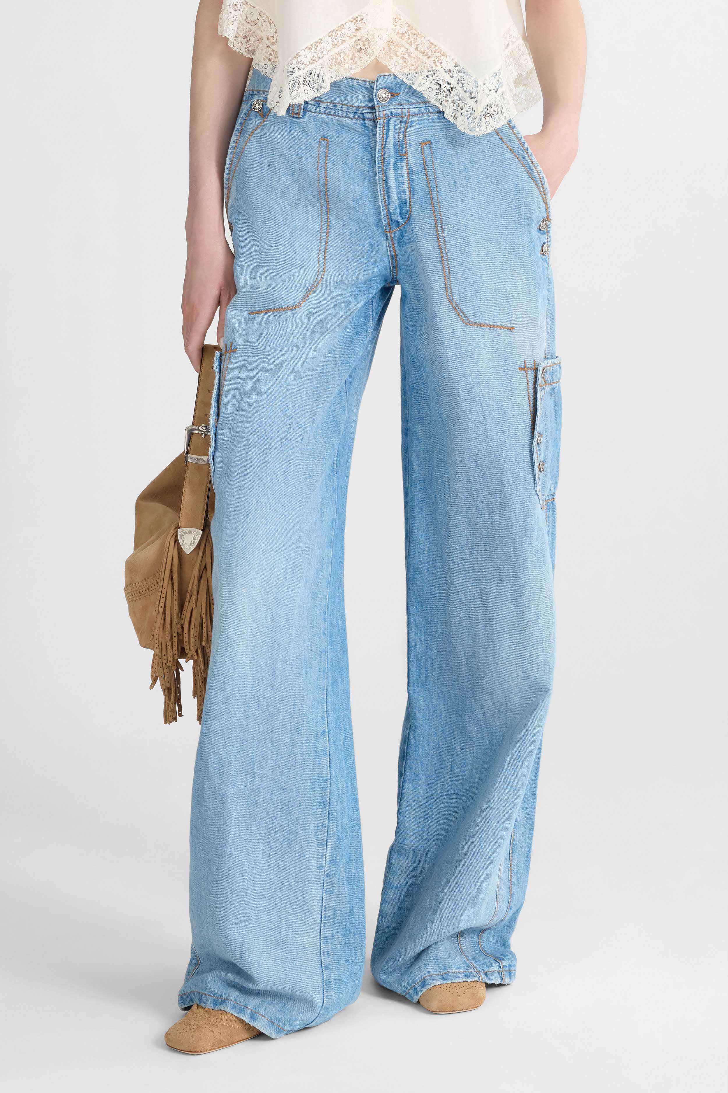 Chambray Denim Cargo Pants - Image 3