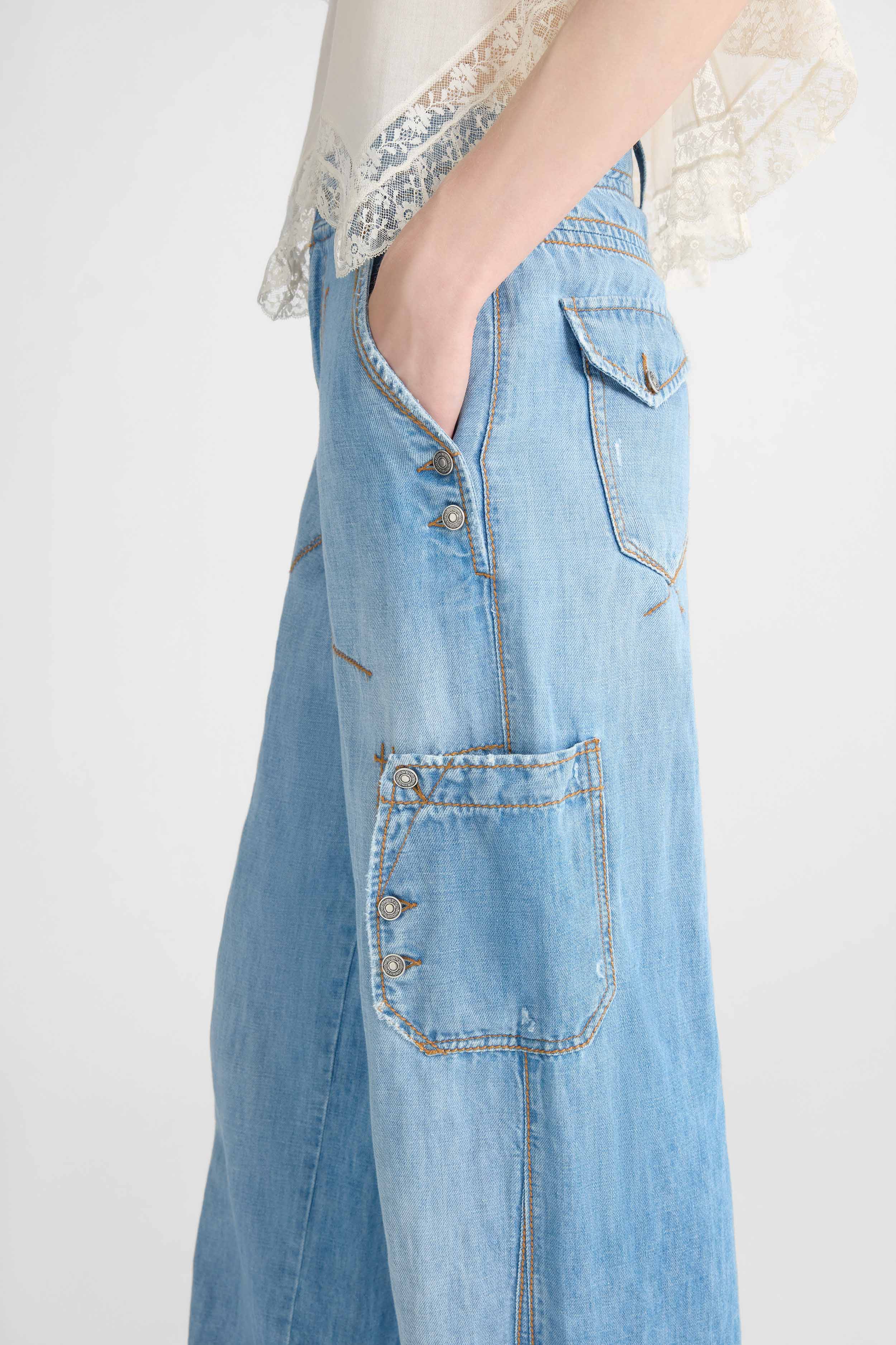 Chambray Denim Cargo Pants - Image 5