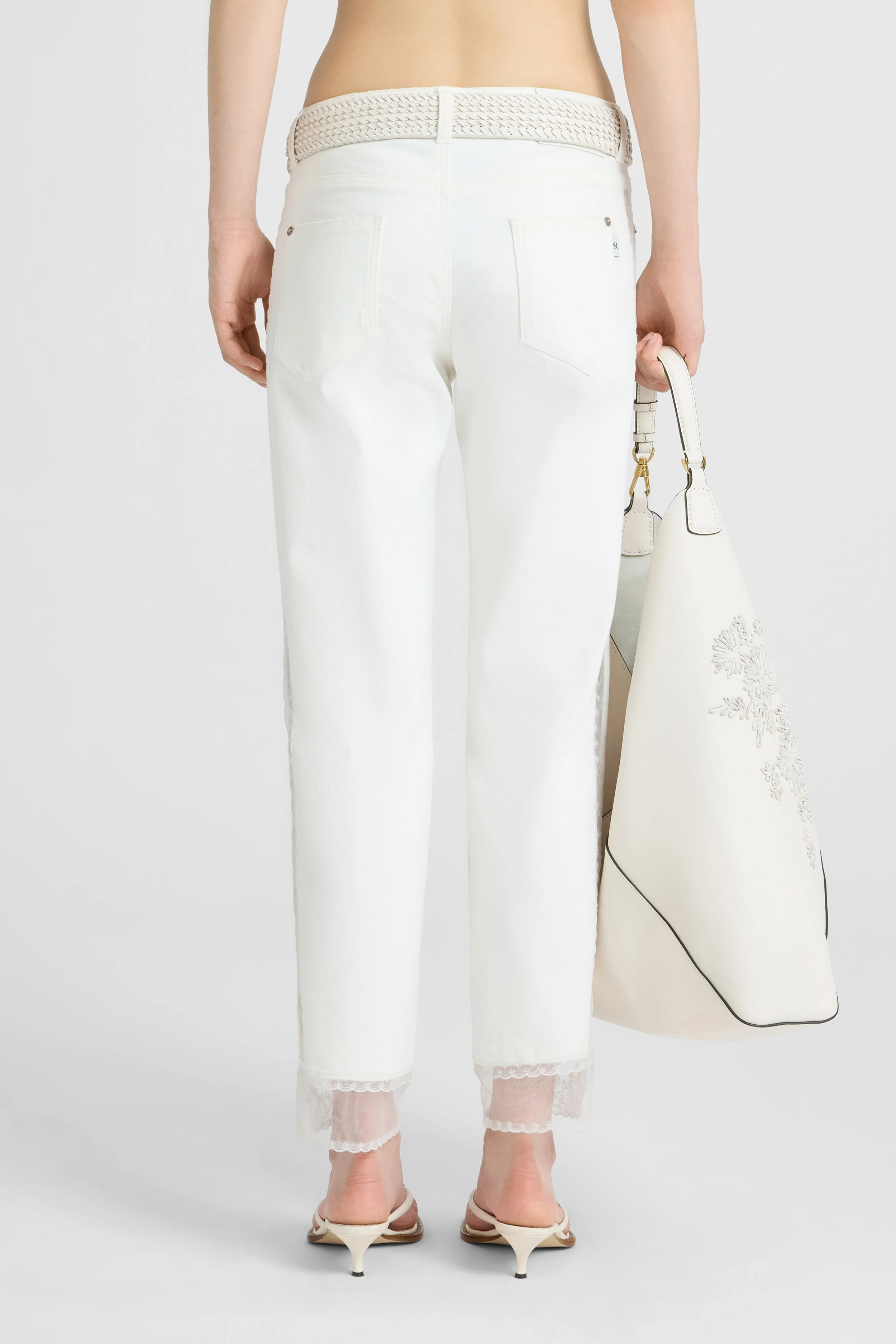Cigarette-fit denim trousers with Valencienne lace inserts - Image 3