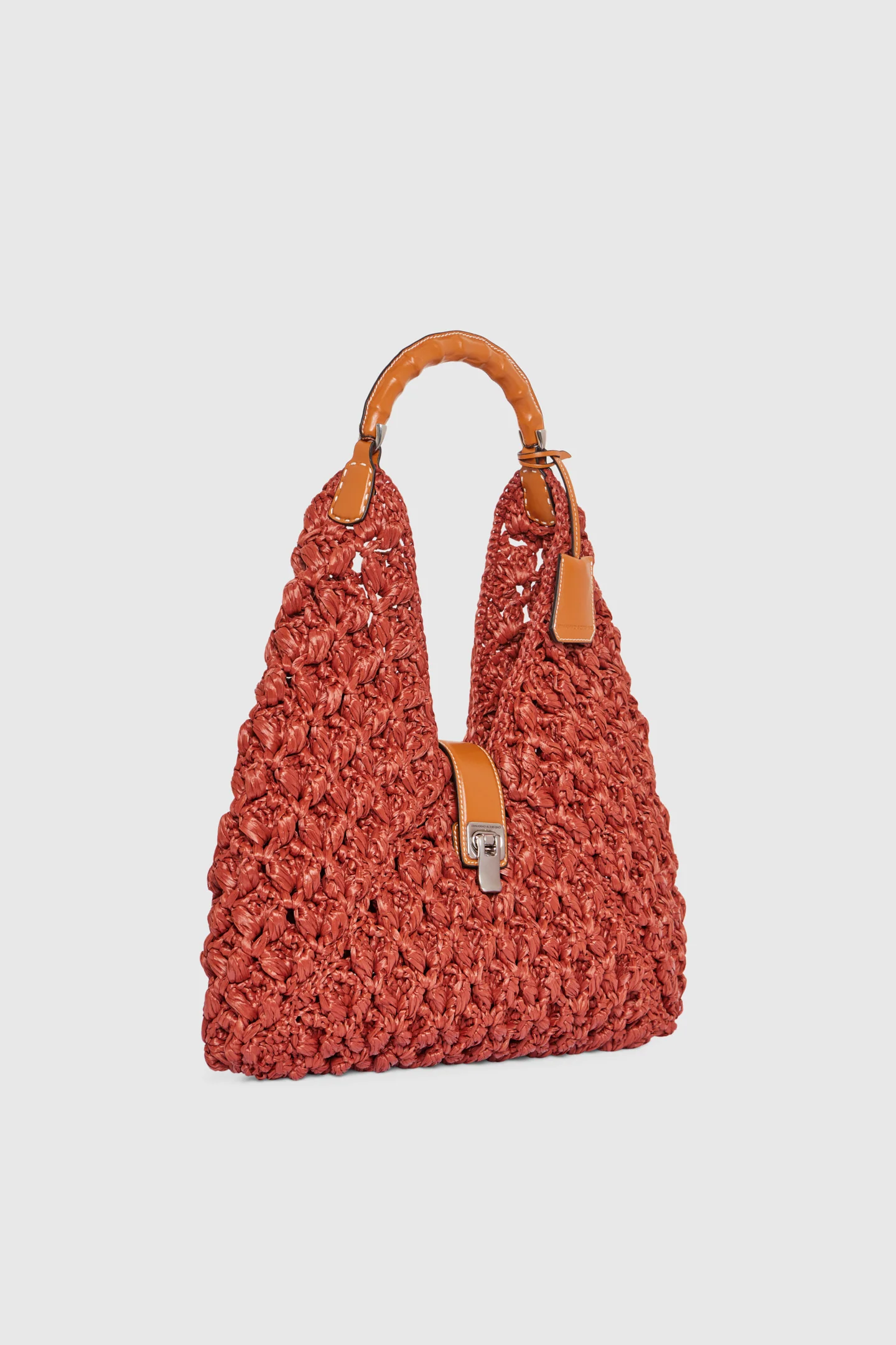 Clio bag in raffia color leather with bamboo handle - Image 3