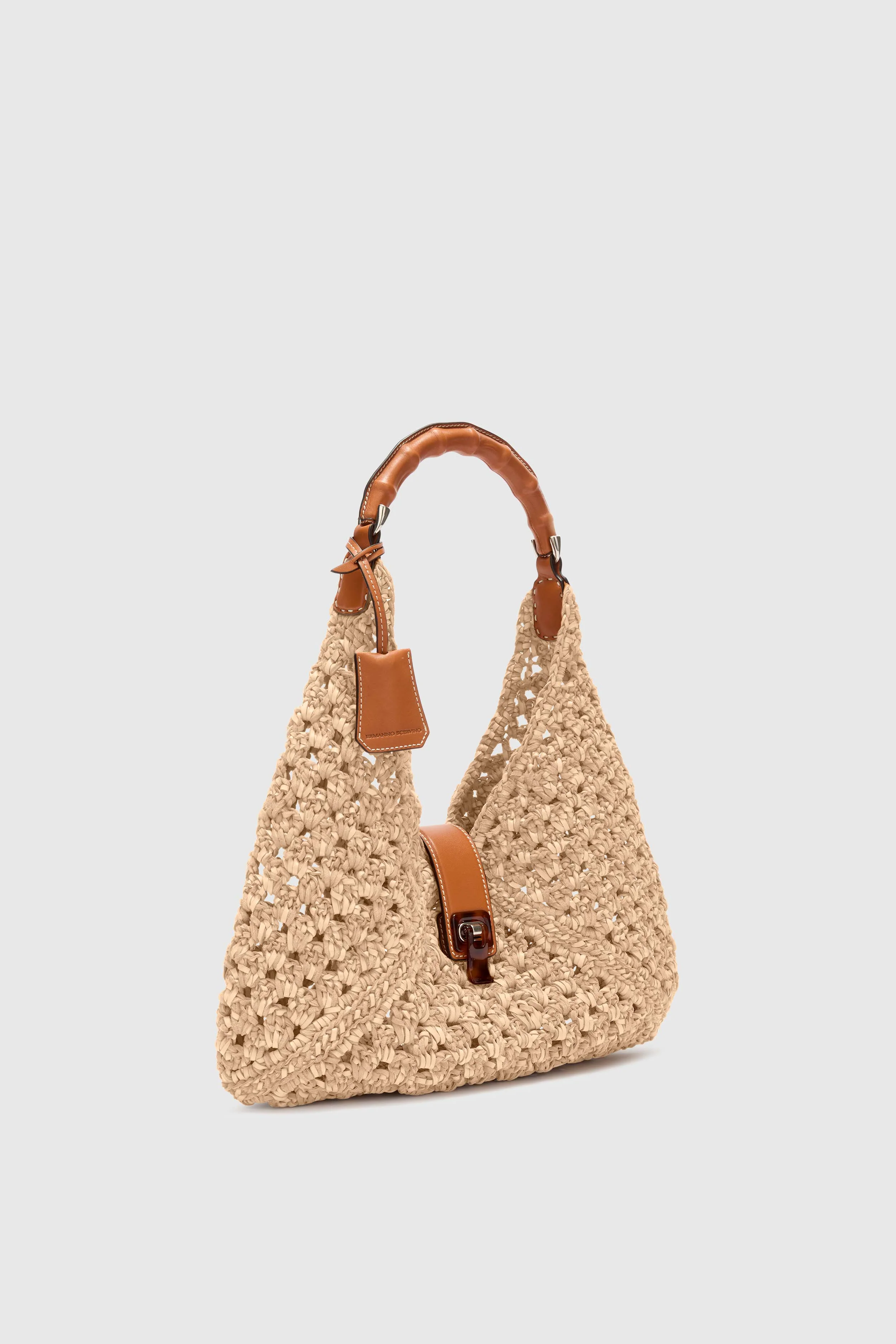 Clio bag in suede braid color almond with bamboo handle - Image 3
