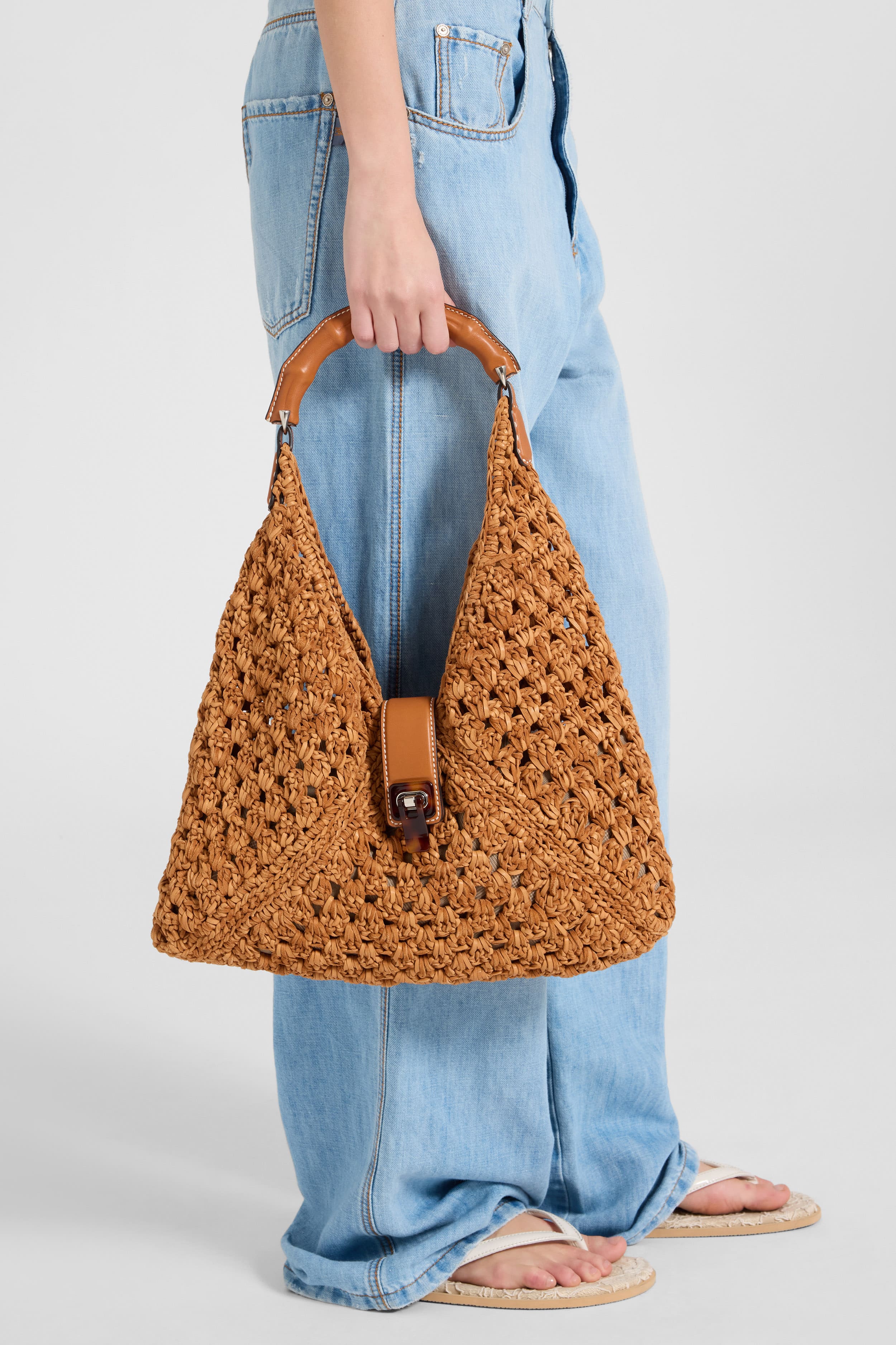 Clio bag in suede braid color chestnut with bamboo handle - Image 2