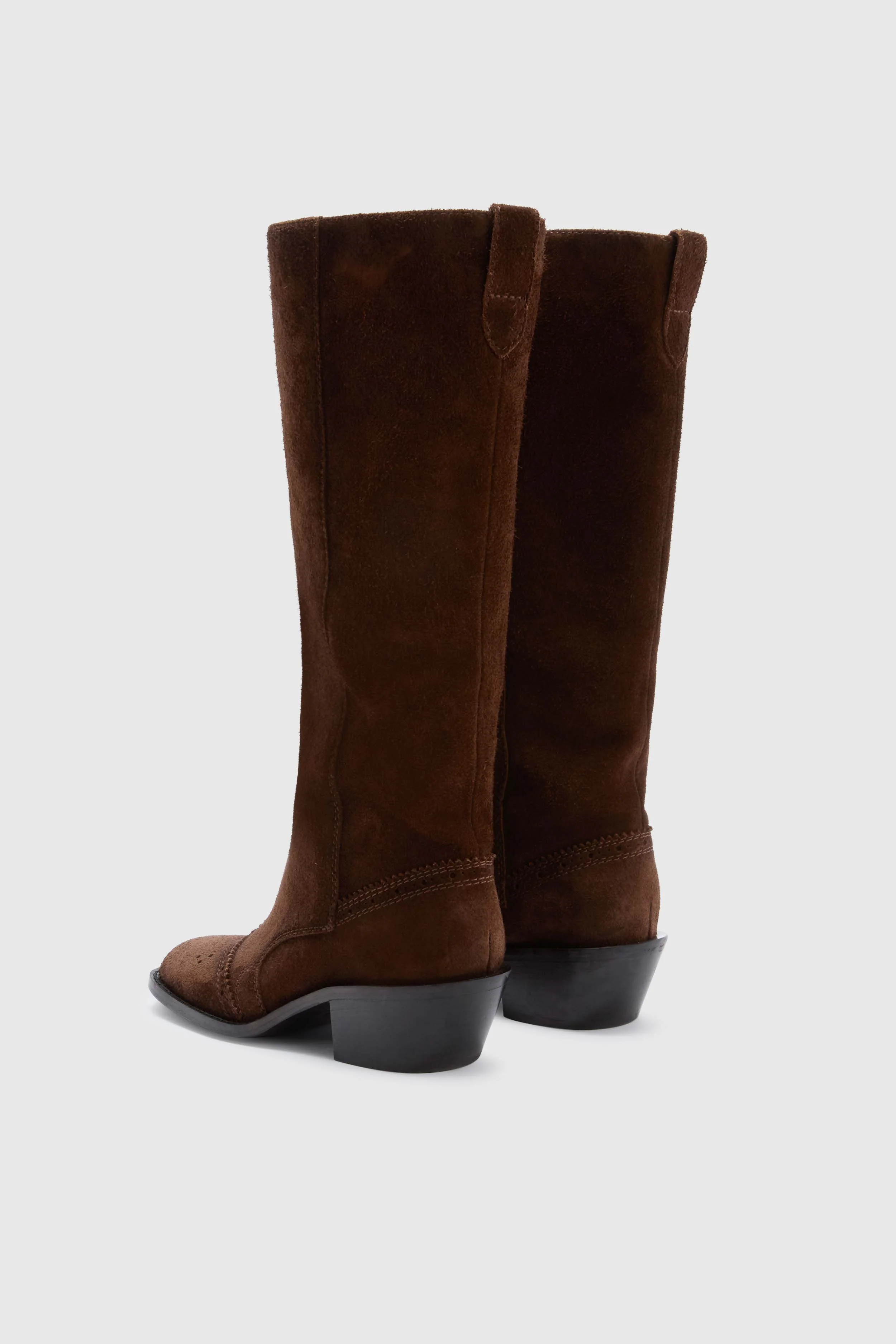 Cognac brown shaded suede tall boots with brogue detailing - Image 3