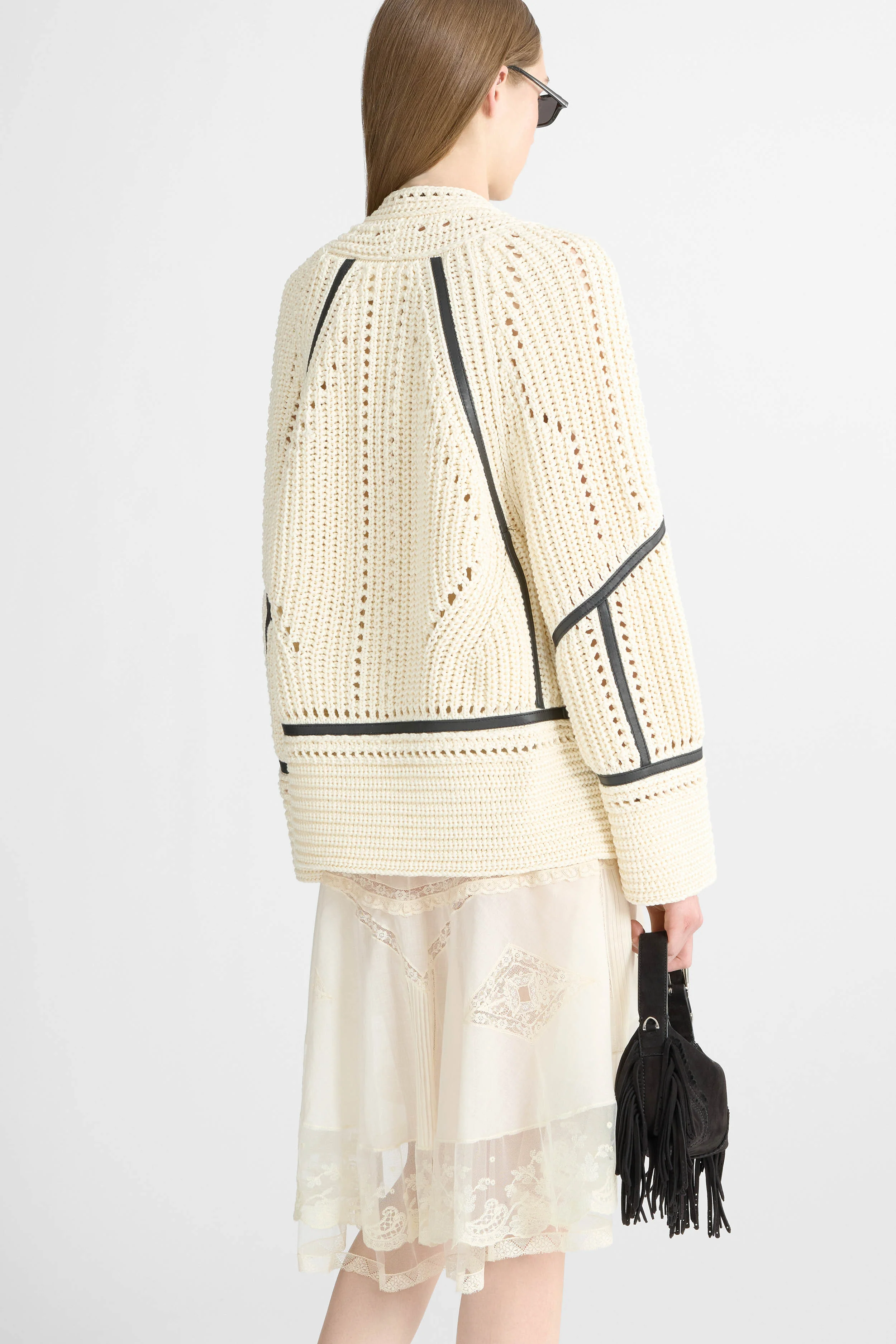 Cotton cardigan with leather trims - Image 5