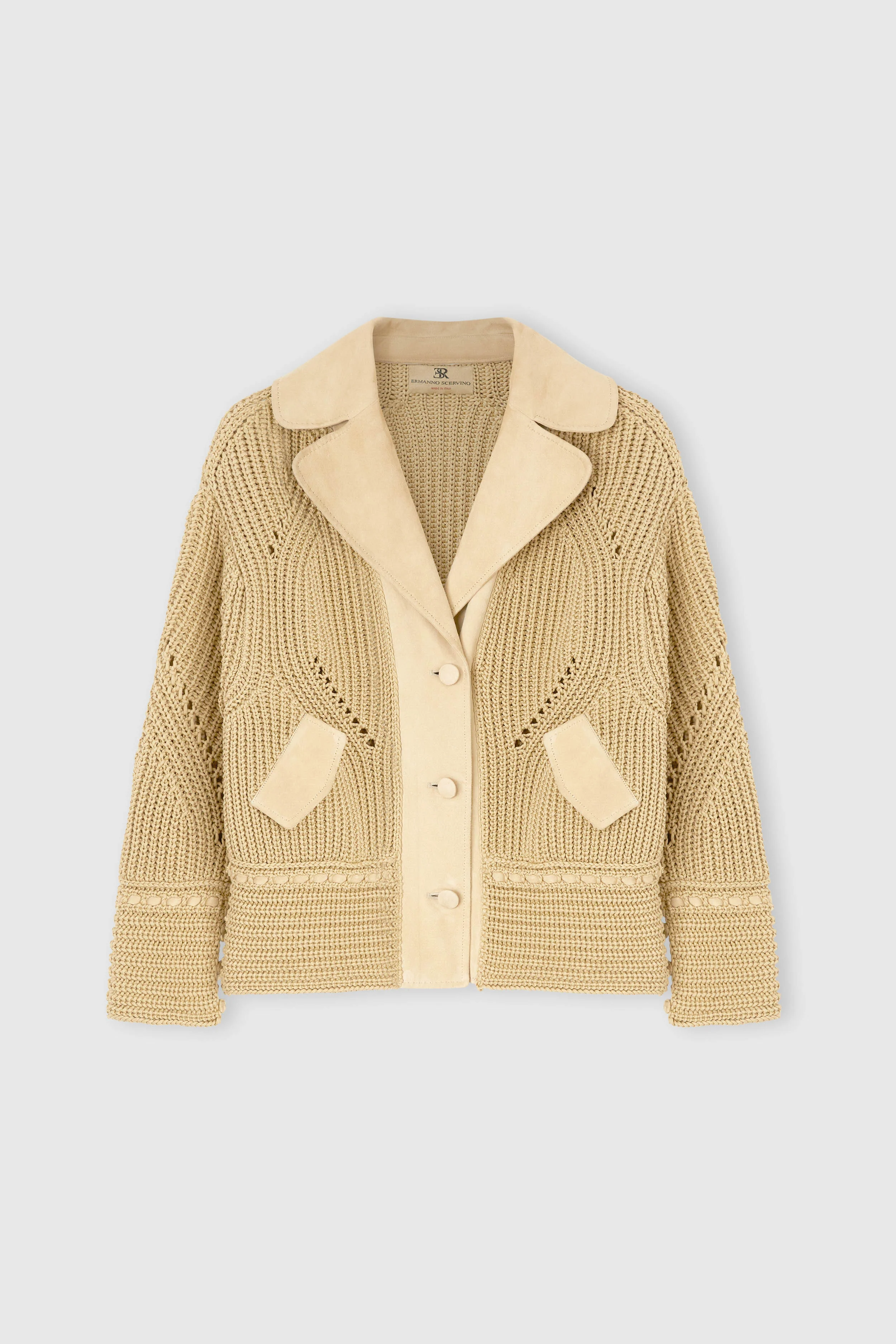 Cotton cardigan with suede leather details