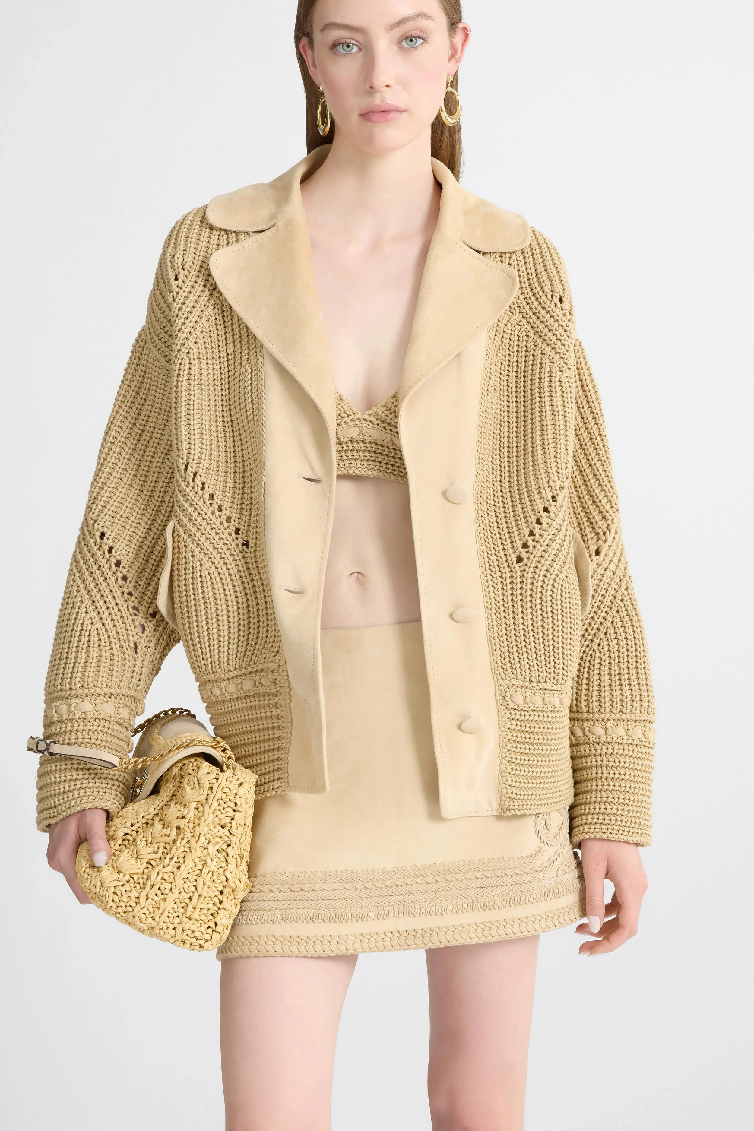 Cotton cardigan with suede leather details - Image 2