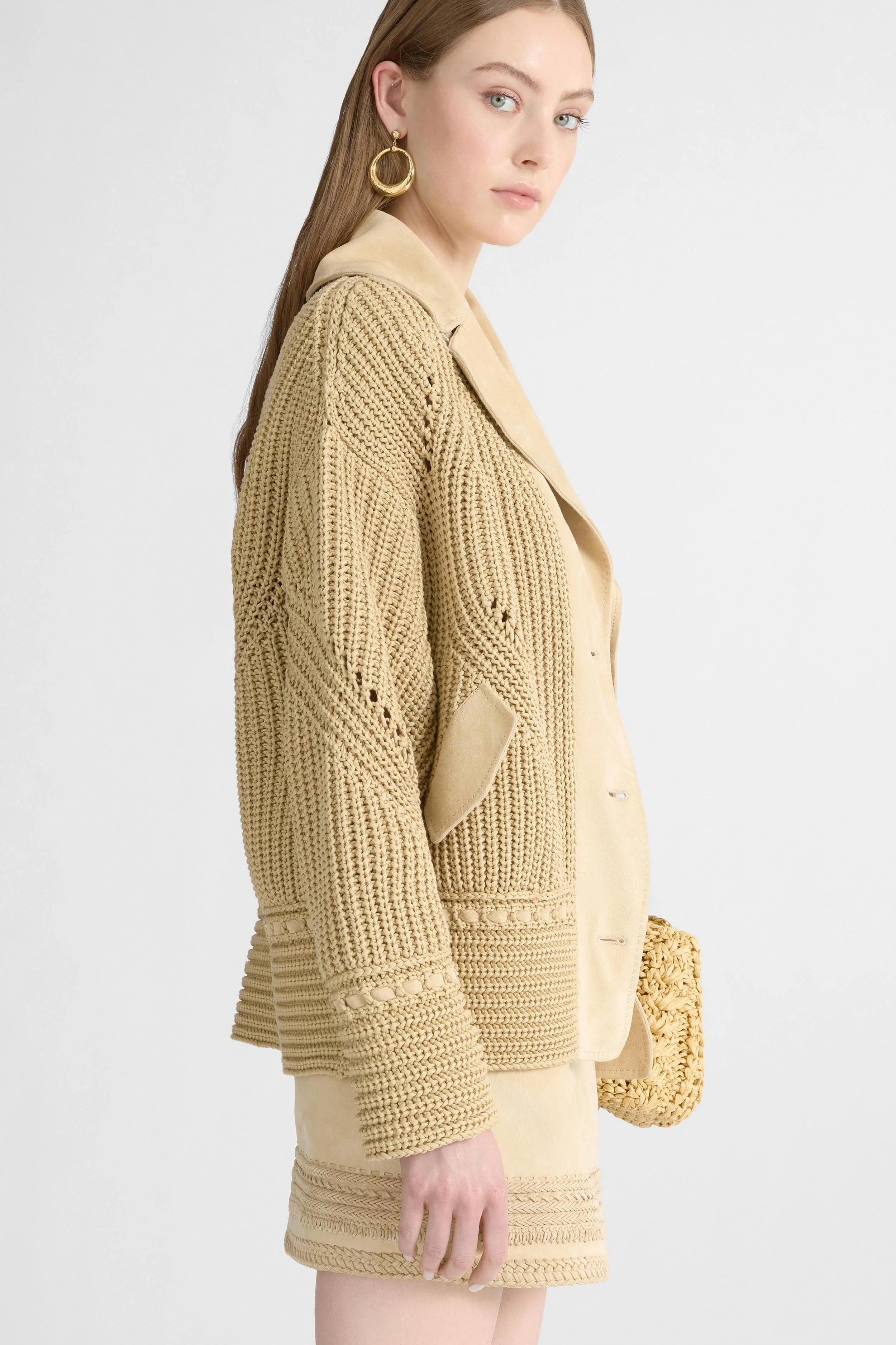 Cotton cardigan with suede leather details - Image 4