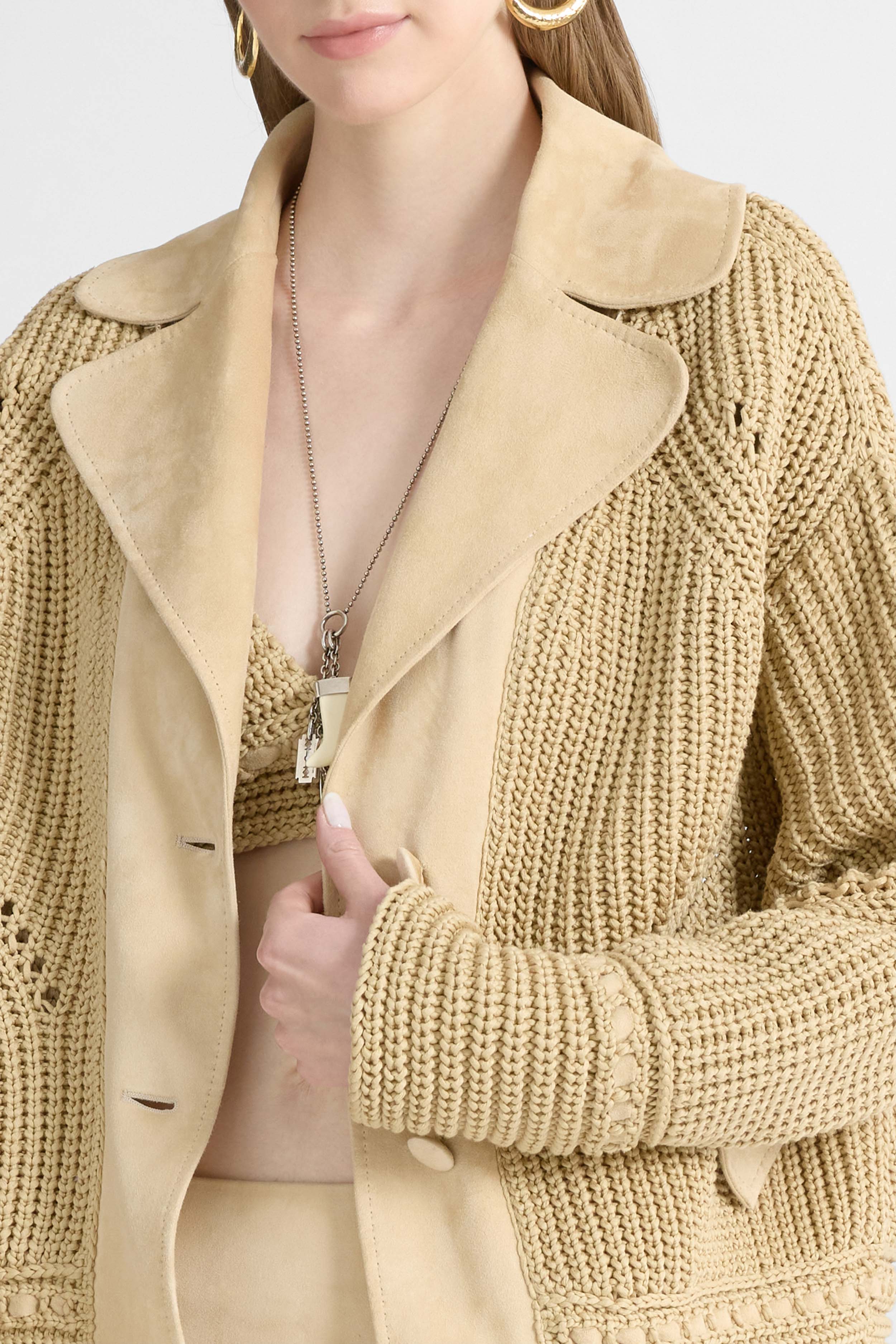 Cotton cardigan with suede leather details - Image 5