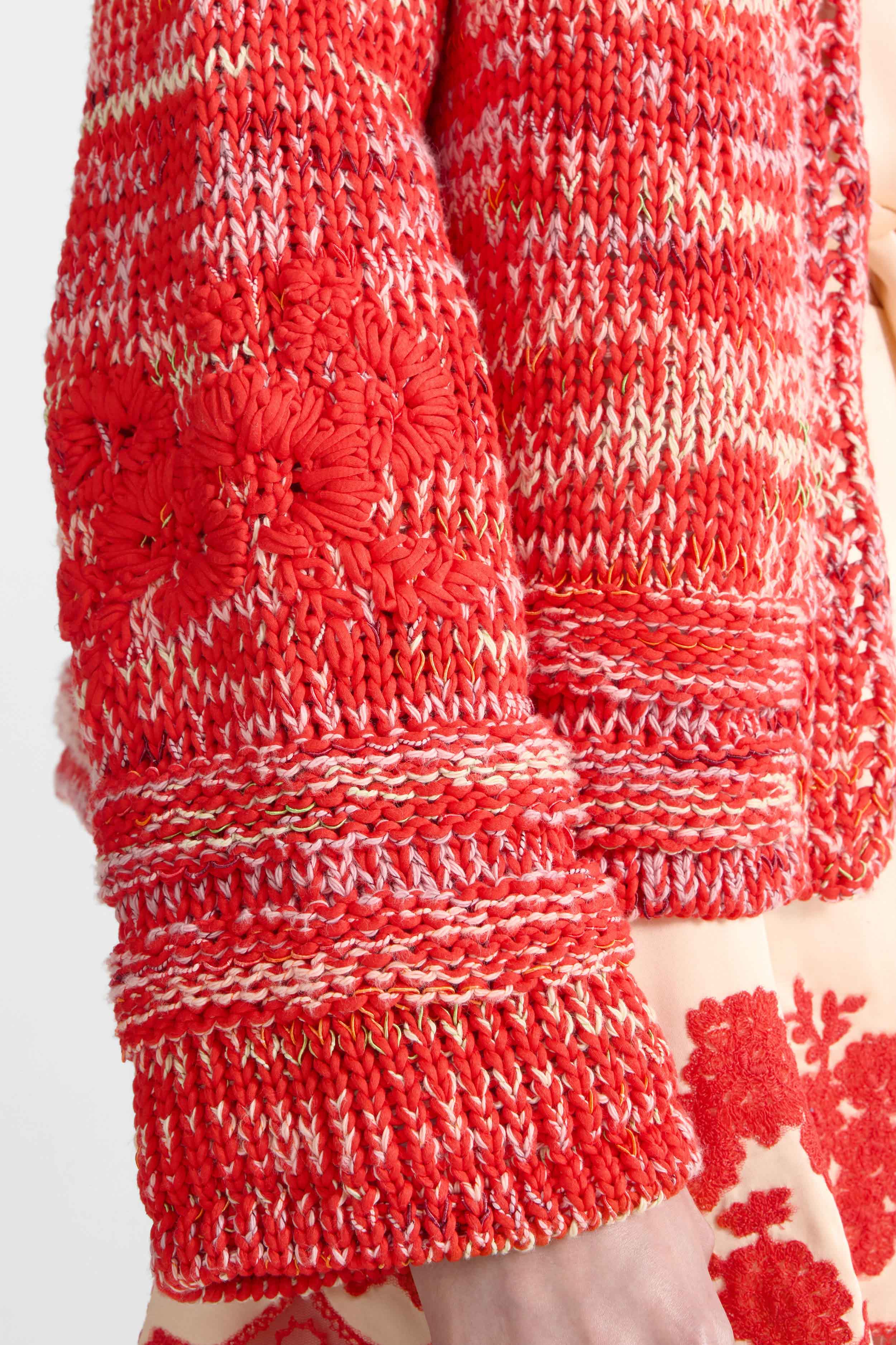 Cotton Mouliné Cardigan with Hand-Embroidered Floral Motif - Image 5