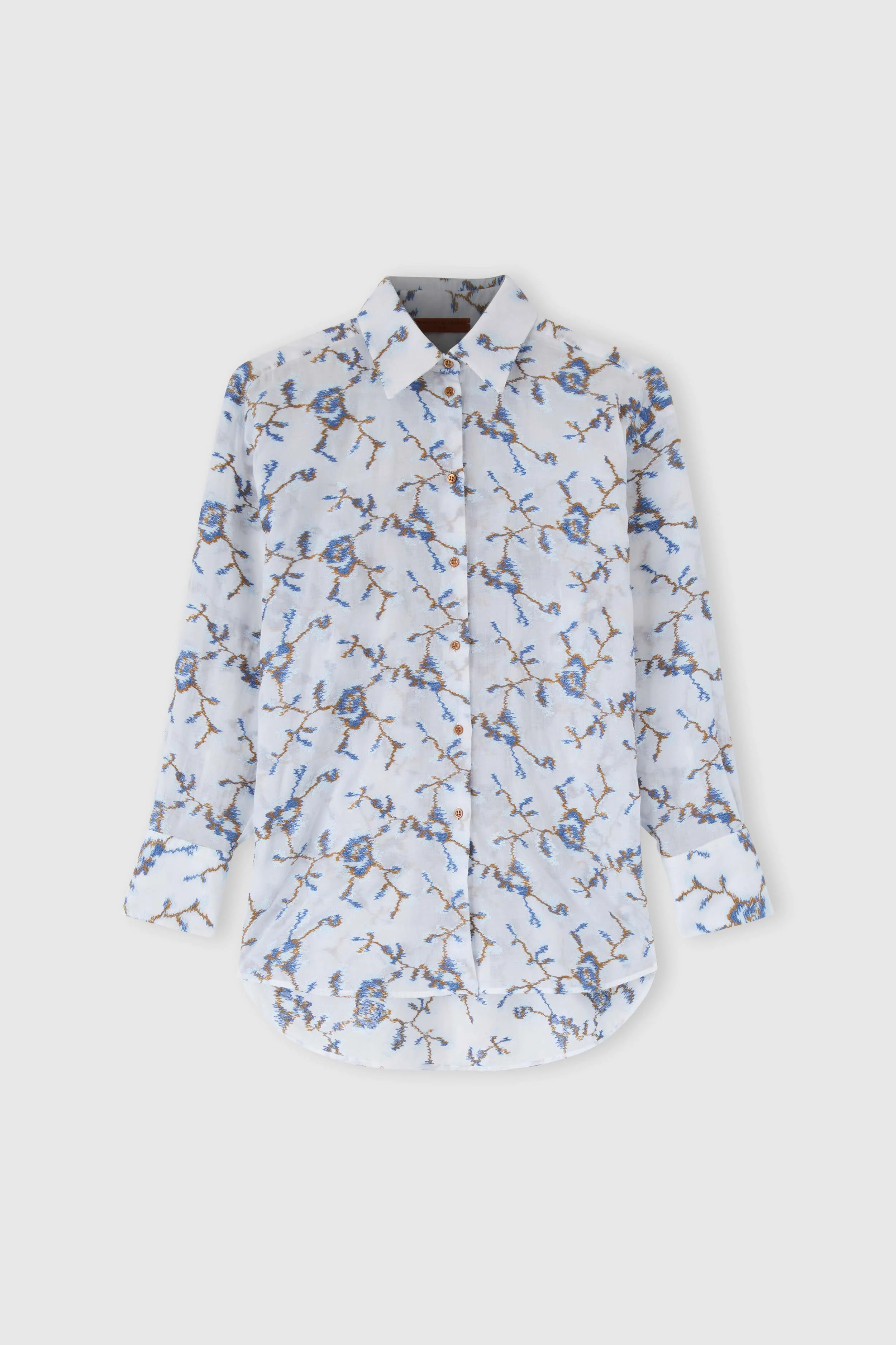 Cotton poplin shirt with all-over floral embroidery