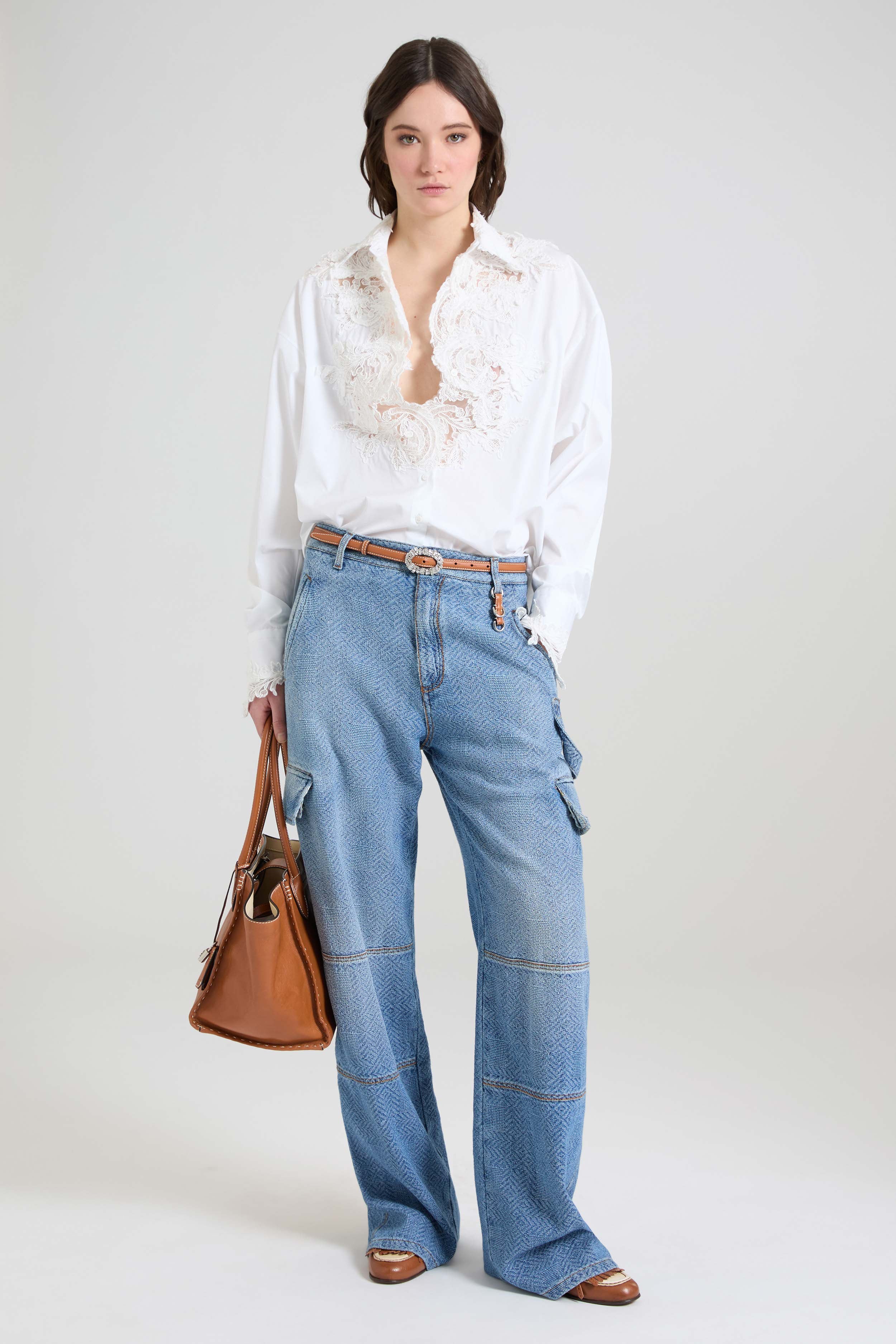 Cotton poplin shirt with hand-applied floral lace - Image 4