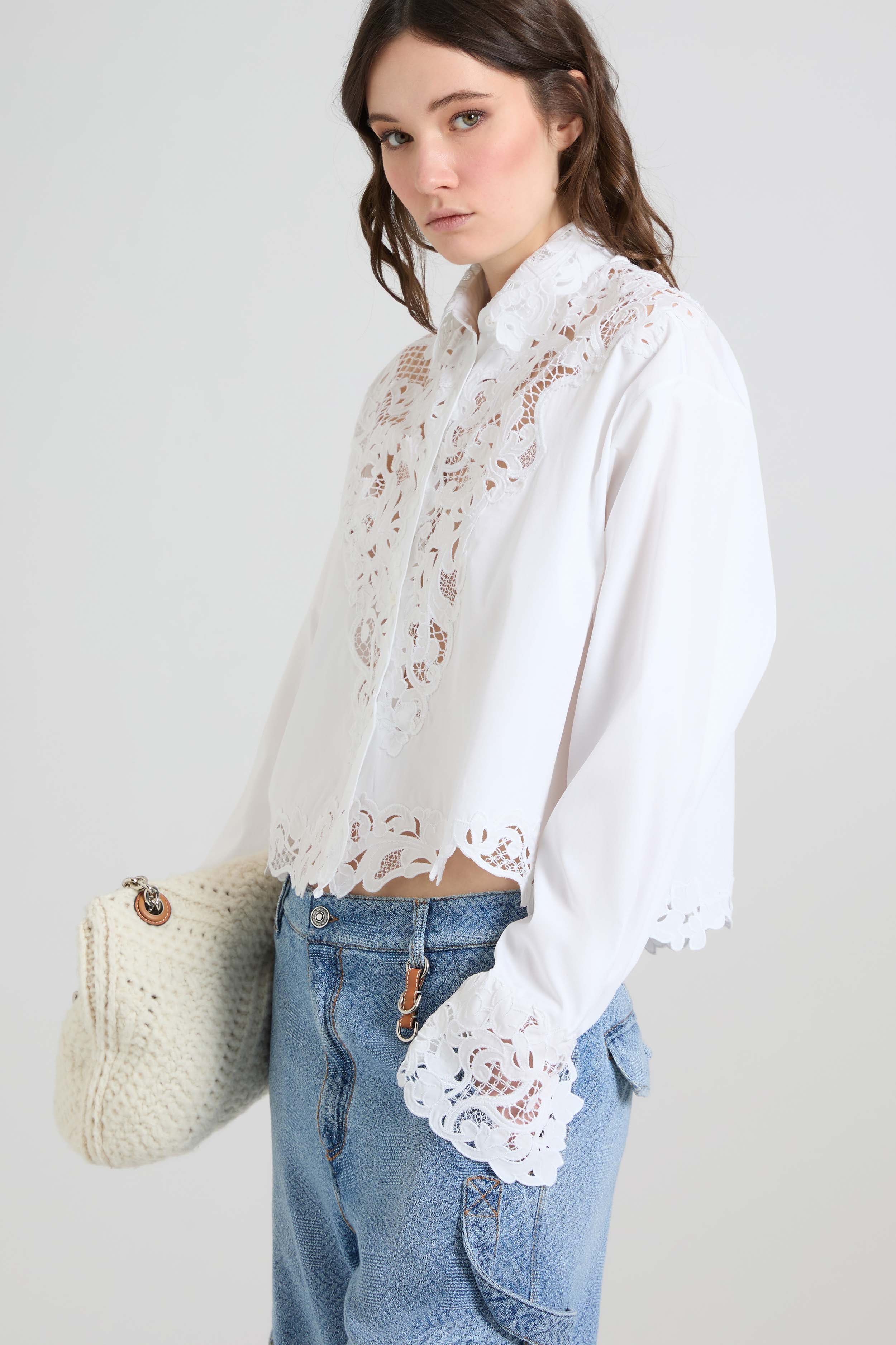Cotton poplin shirt with hand-cut lace detailing - Image 3