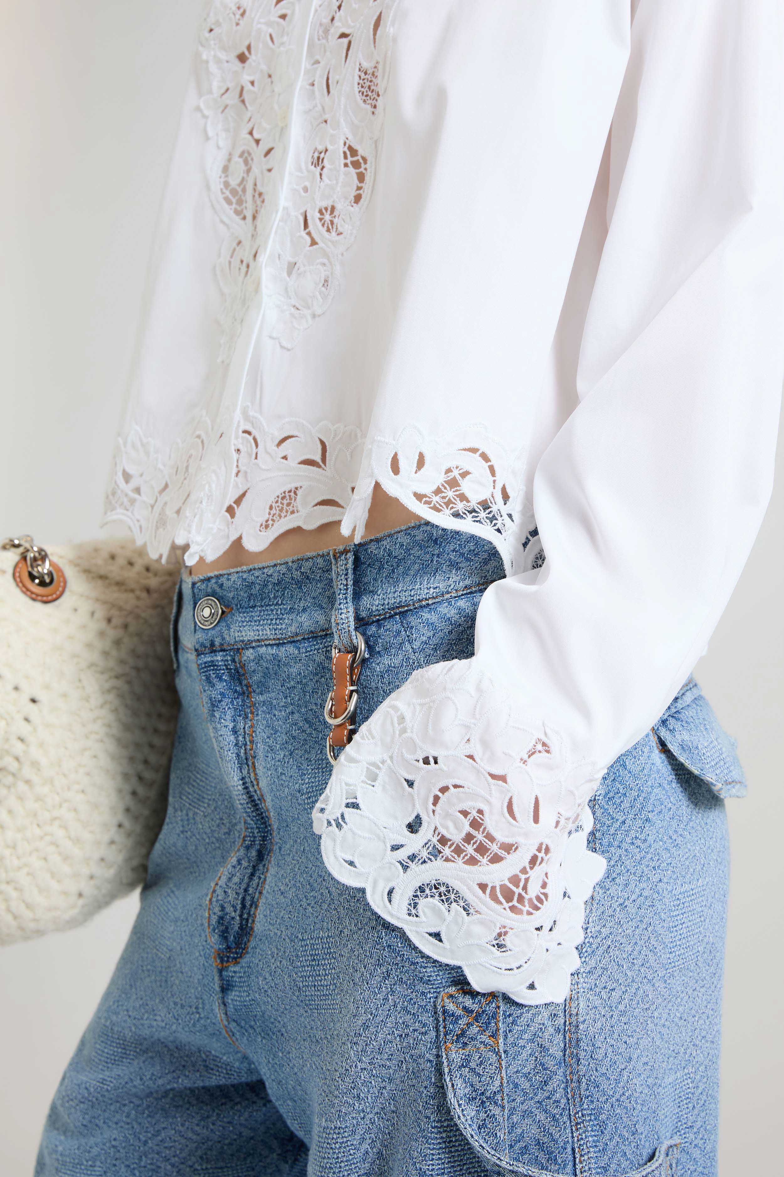 Cotton poplin shirt with hand-cut lace detailing - Image 6