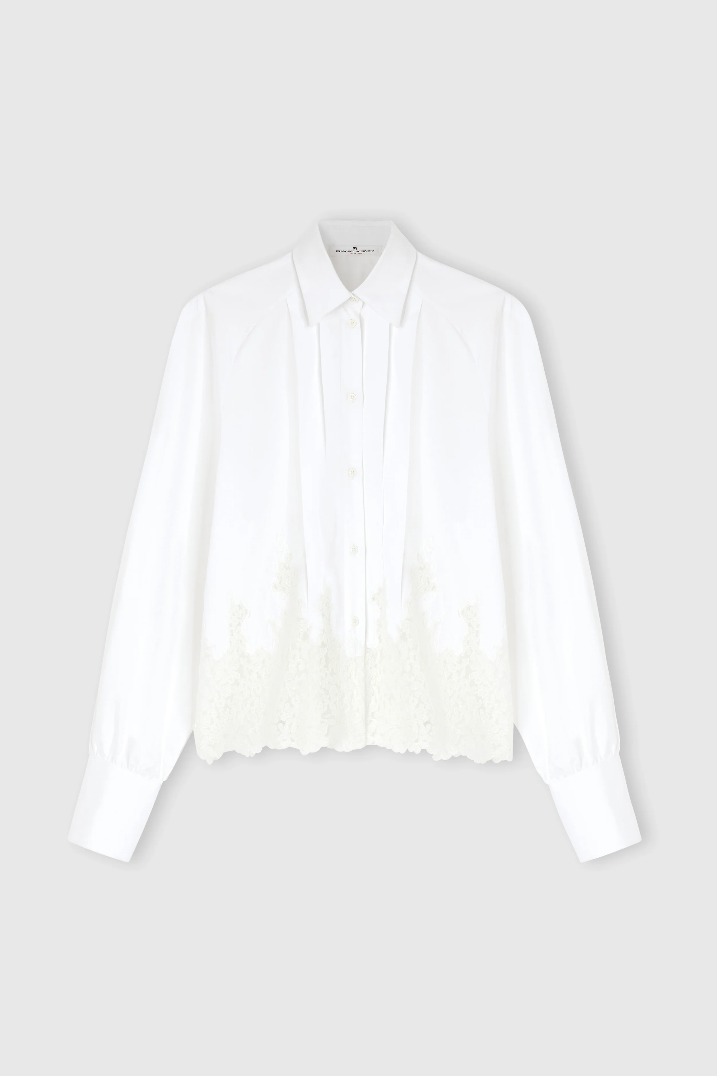 Cotton Shirt with Puff Sleeves and Rebrodé Lace Detail