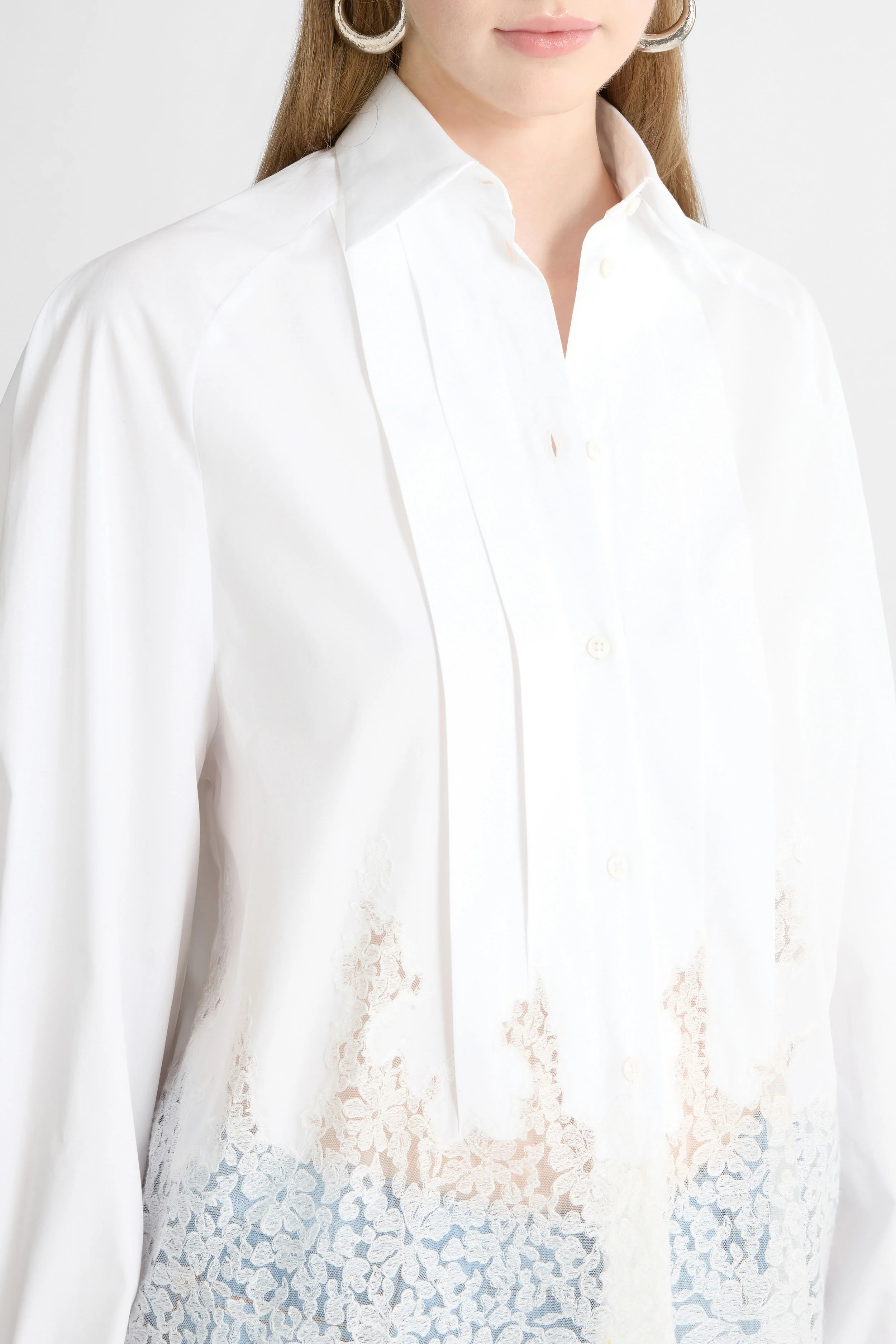 Cotton Shirt with Puff Sleeves and Rebrodé Lace Detail - Image 4
