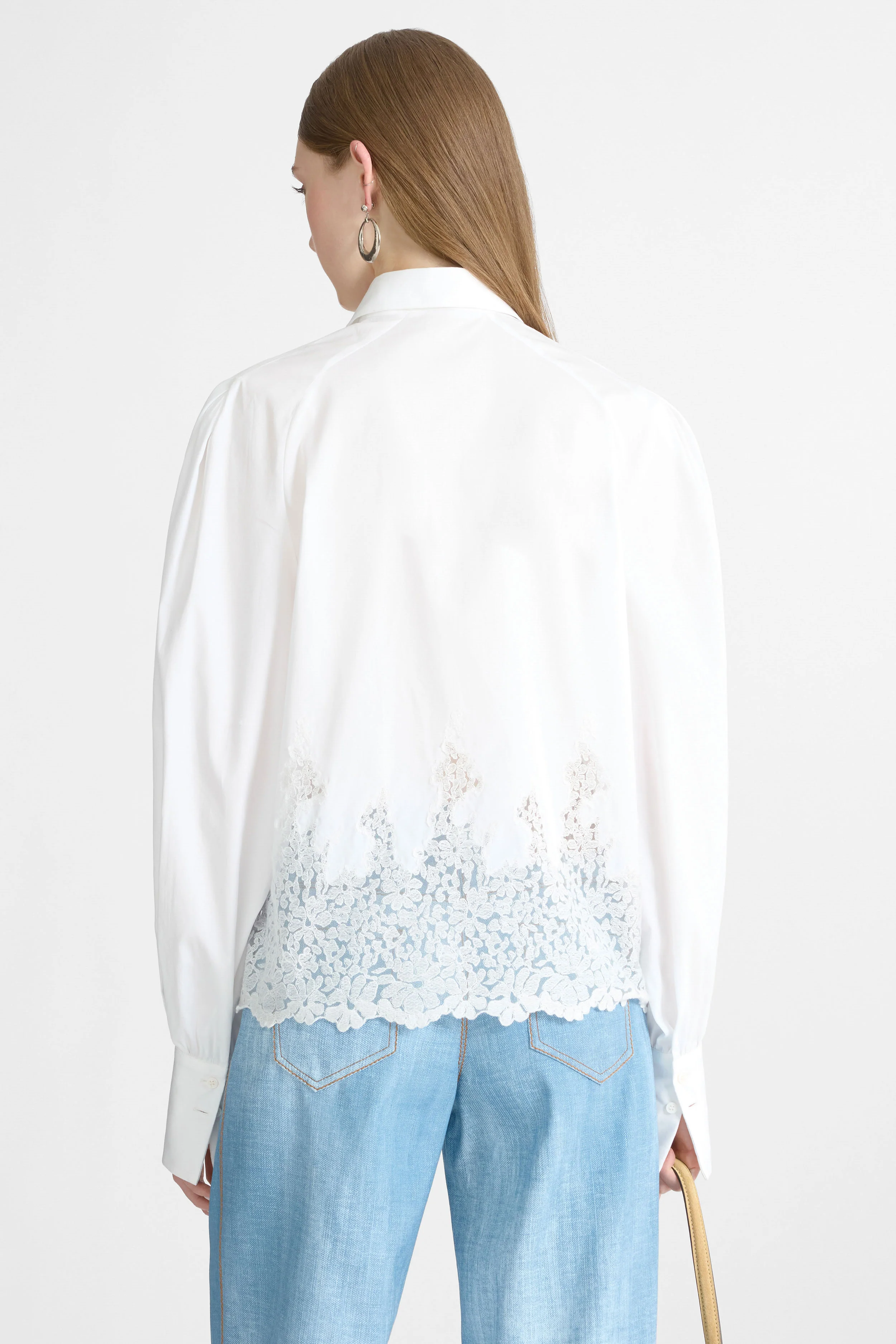 Cotton Shirt with Puff Sleeves and Rebrodé Lace Detail - Image 5