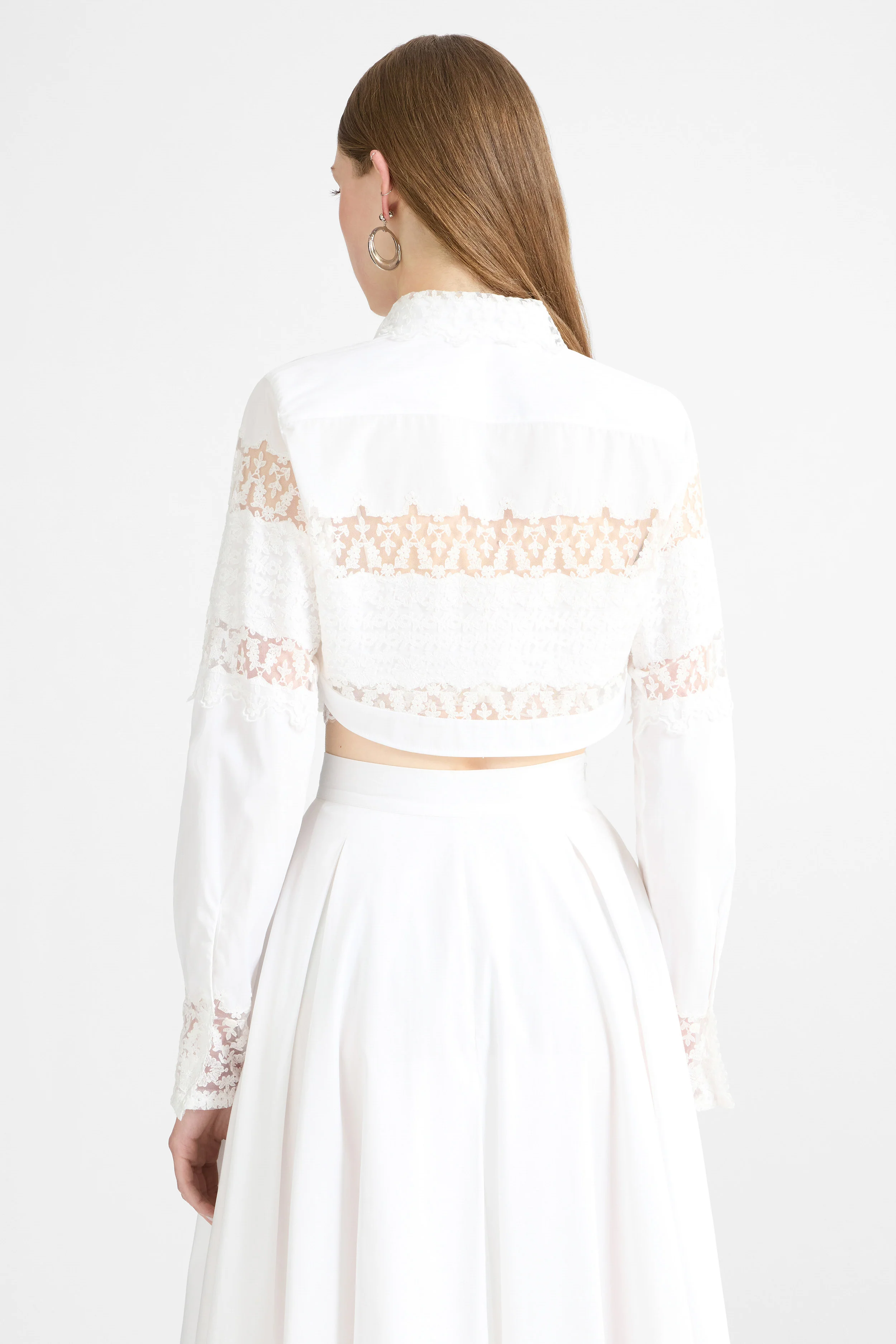Cropped Cotton Poplin Shirt with Valencienne Lace - Image 5