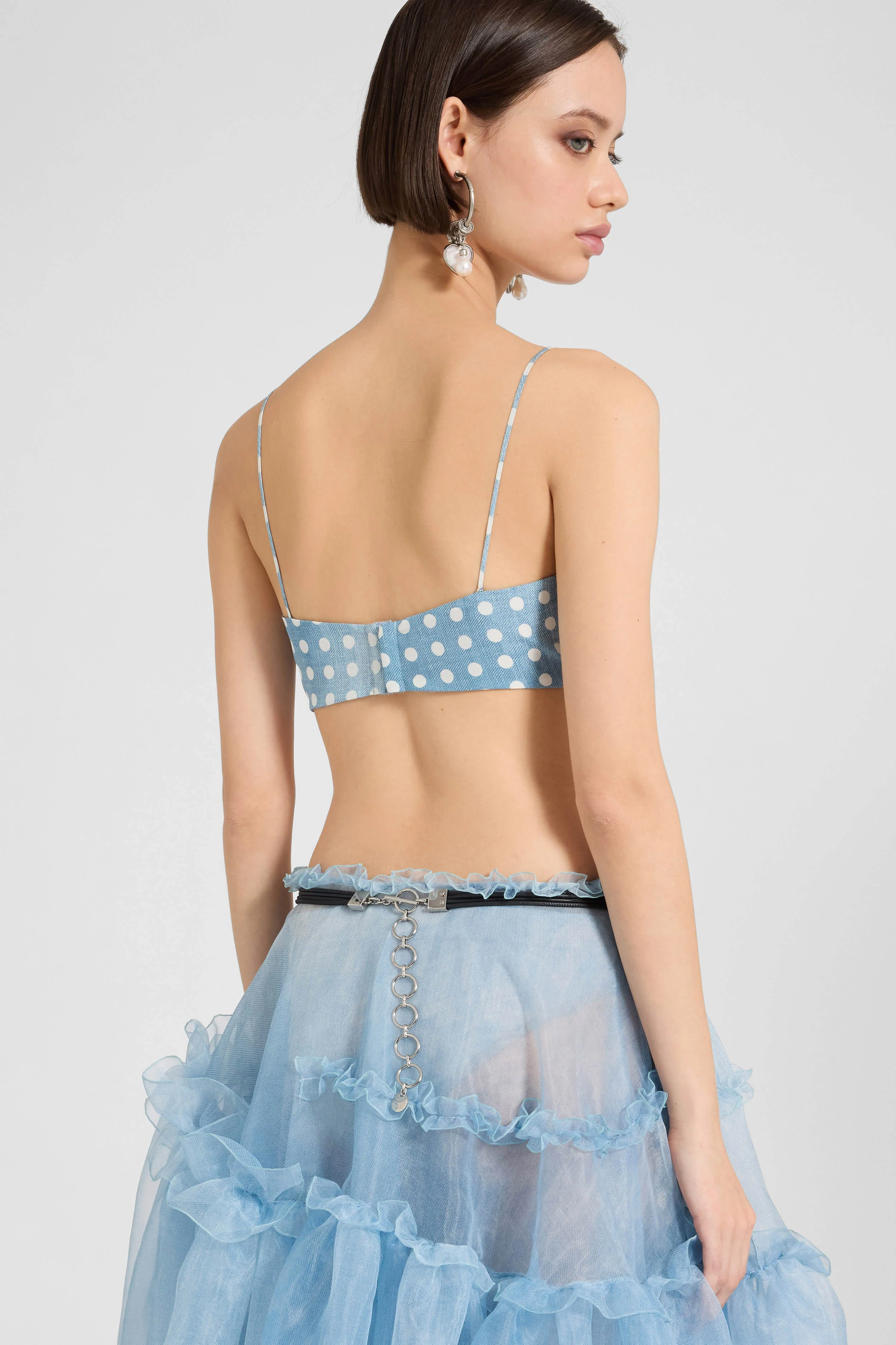 Deconstructed silk bra with white polka dots - Image 5