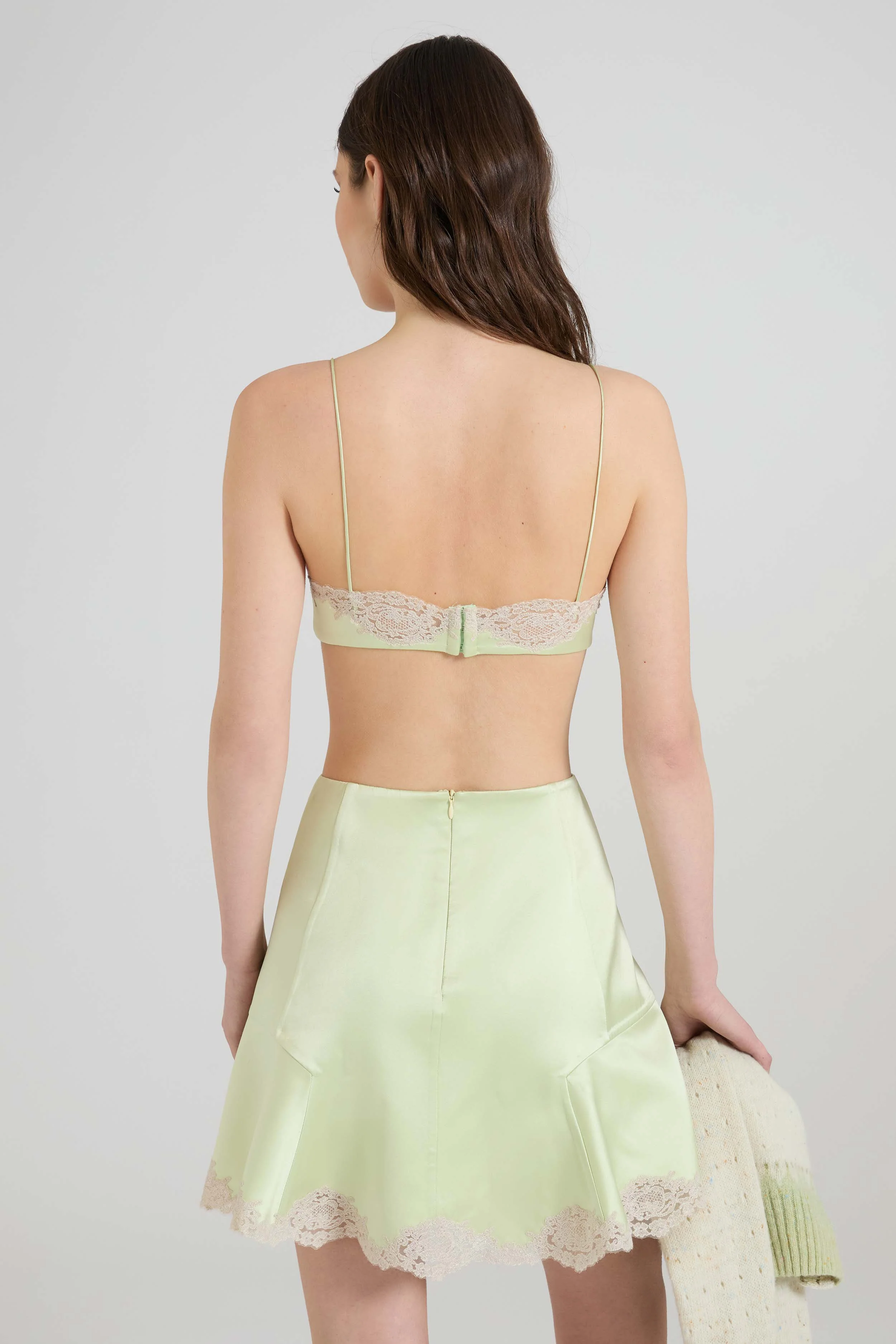 Deconstructed silk satin bra with contrasting rebrodé lace - Image 5